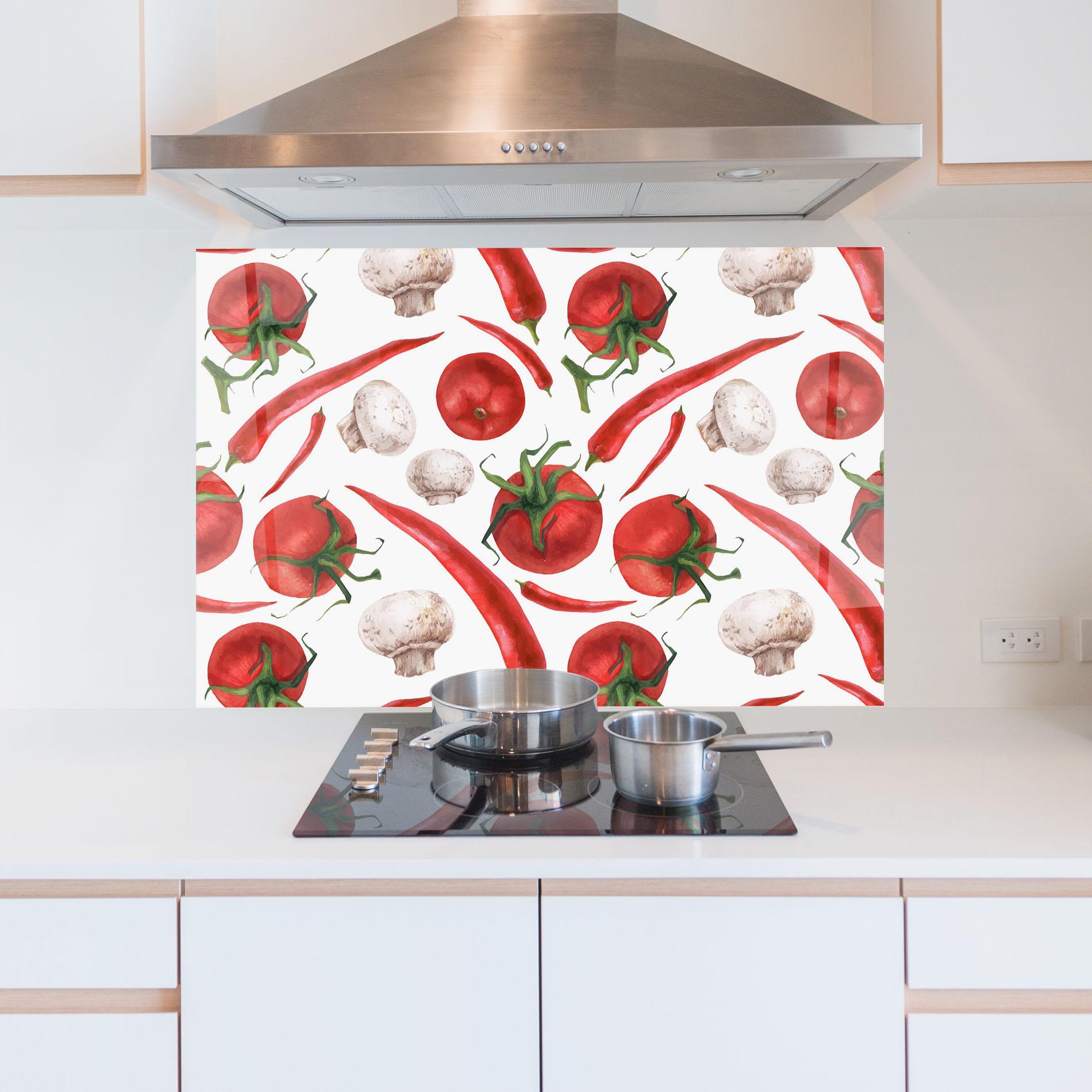 Küchenrückwand Glas Floating Tomato mockup 5