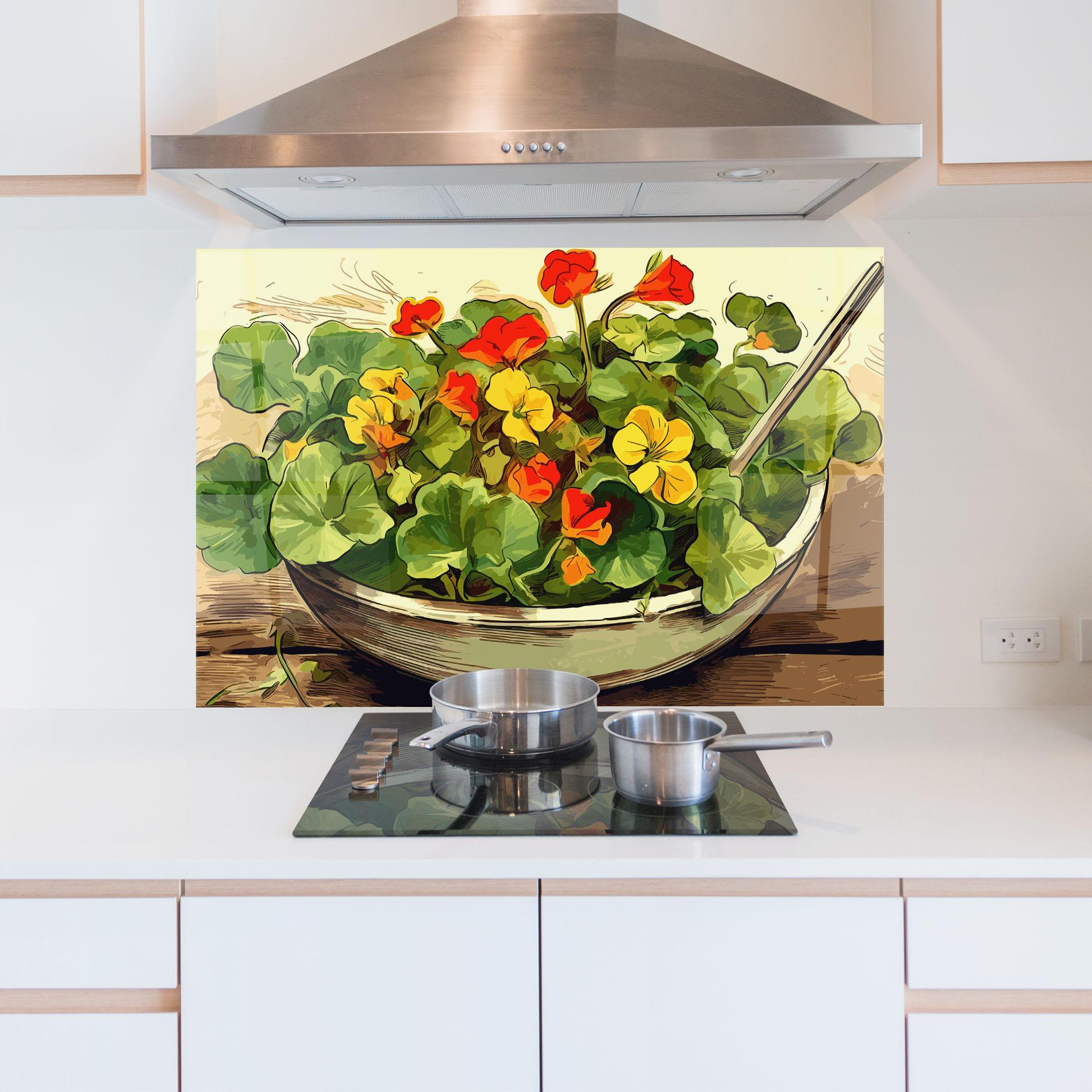 Küchenrückwand Glas Flower Food mockup 5