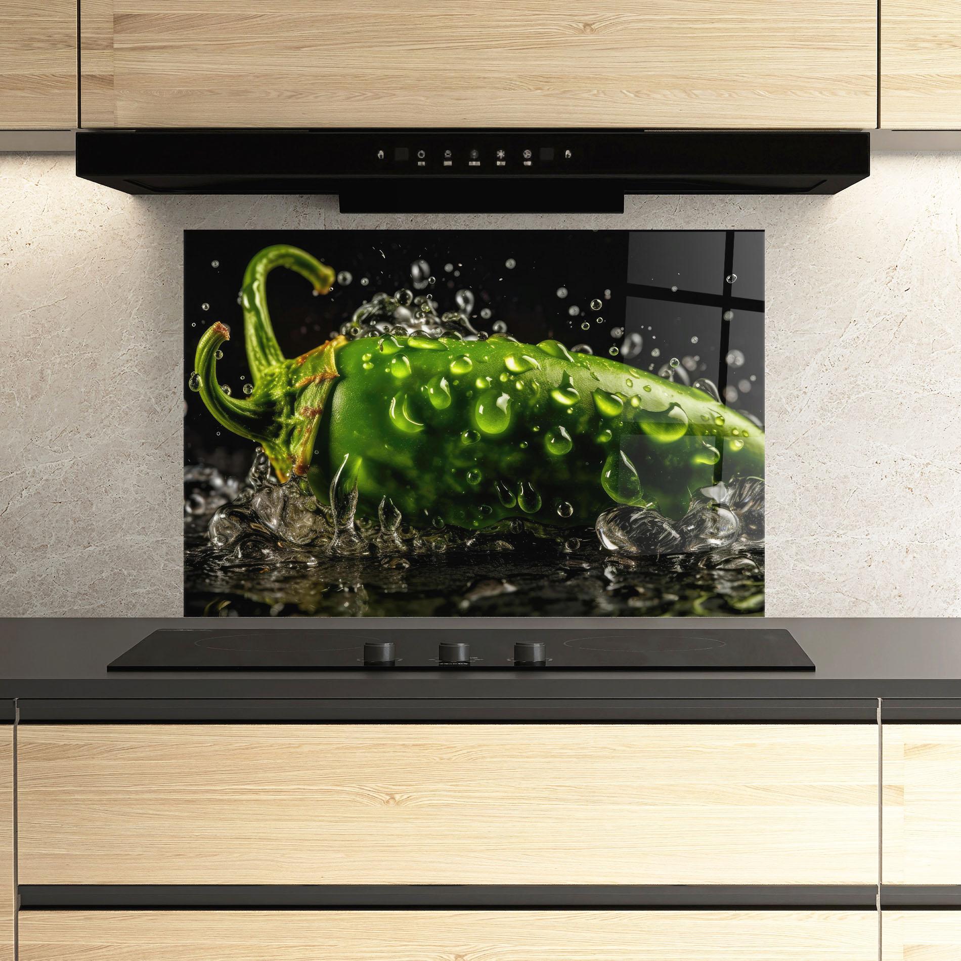 Küchenrückwand Glas Chili Splash mockup 3