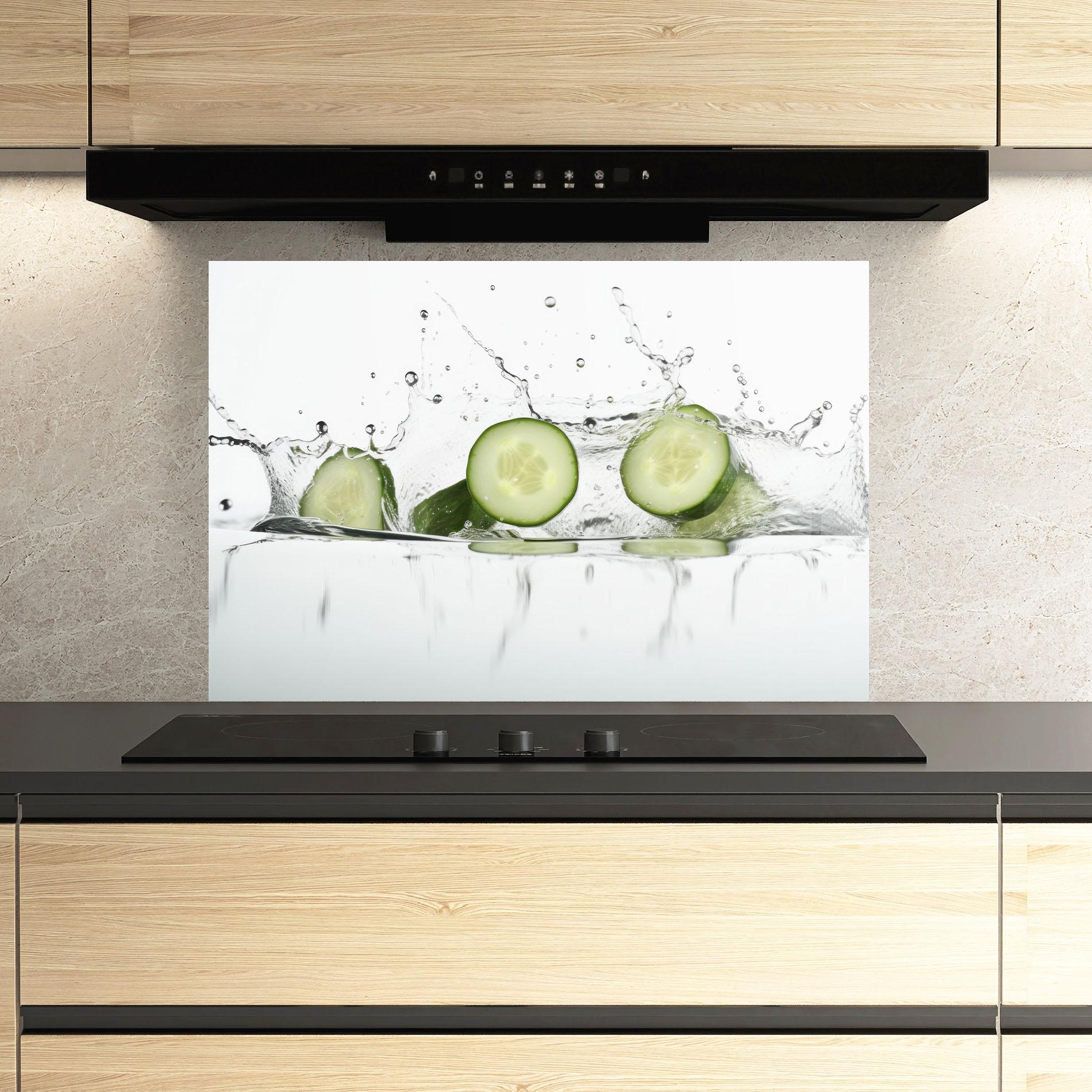 Küchenrückwand Glas Cucumber Cool Splash mockup 3