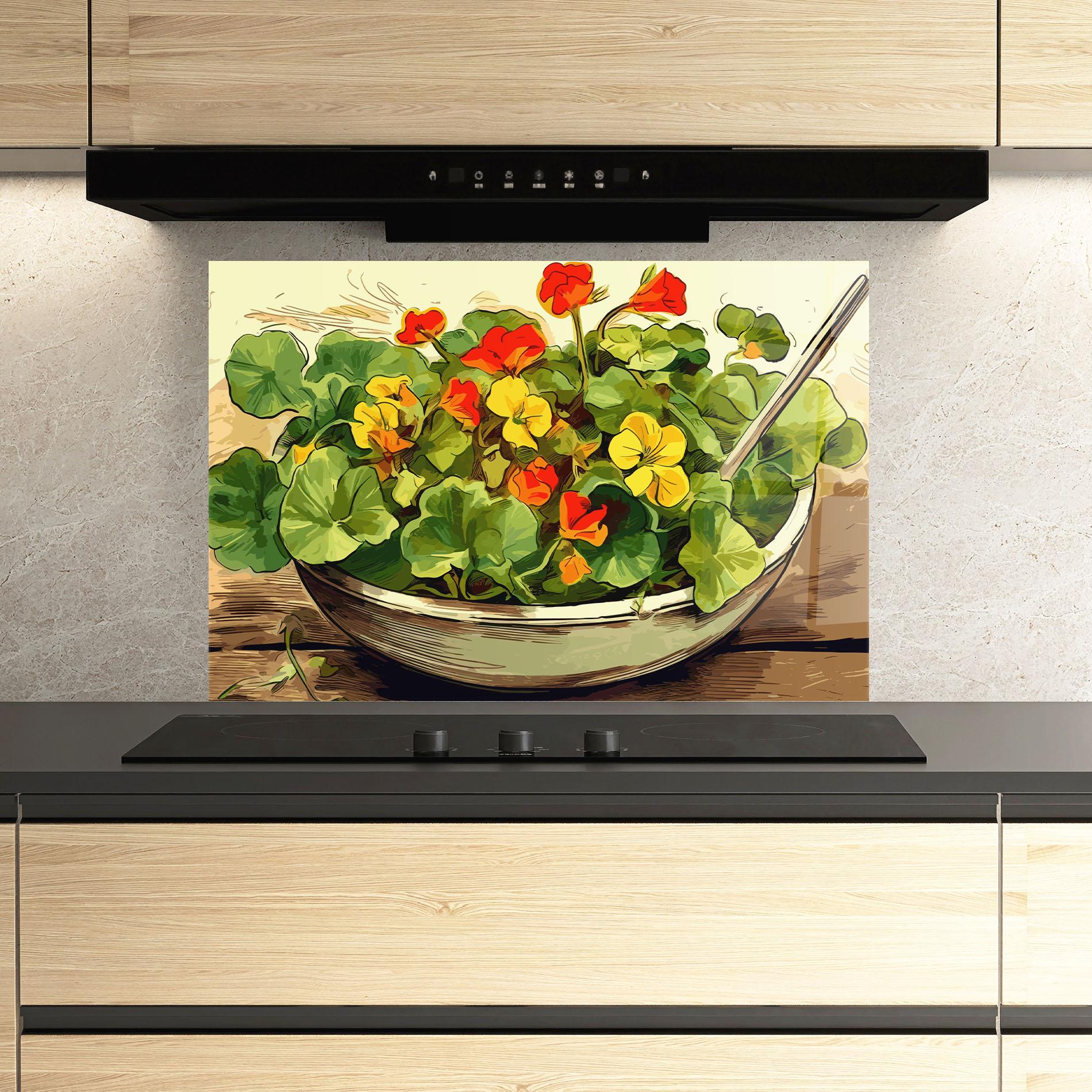 Küchenrückwand Glas Flower Food mockup 3