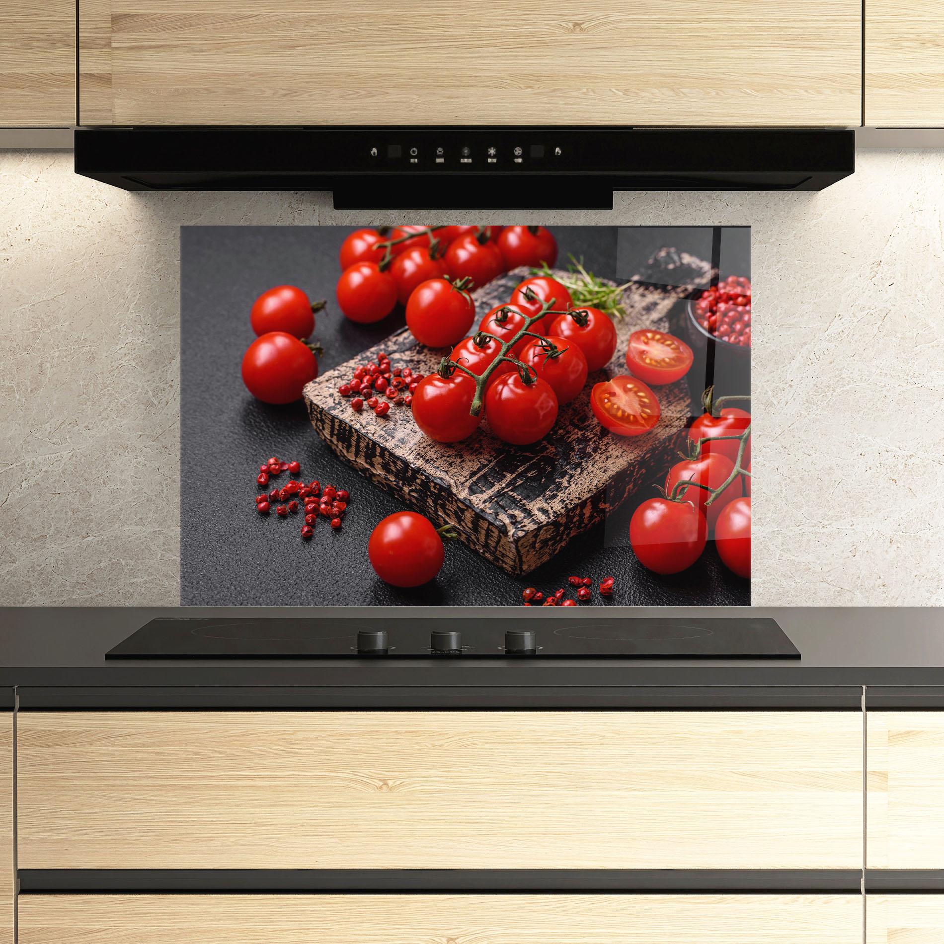 Küchenrückwand Glas Fresh Cherry Tomatoes mockup 3