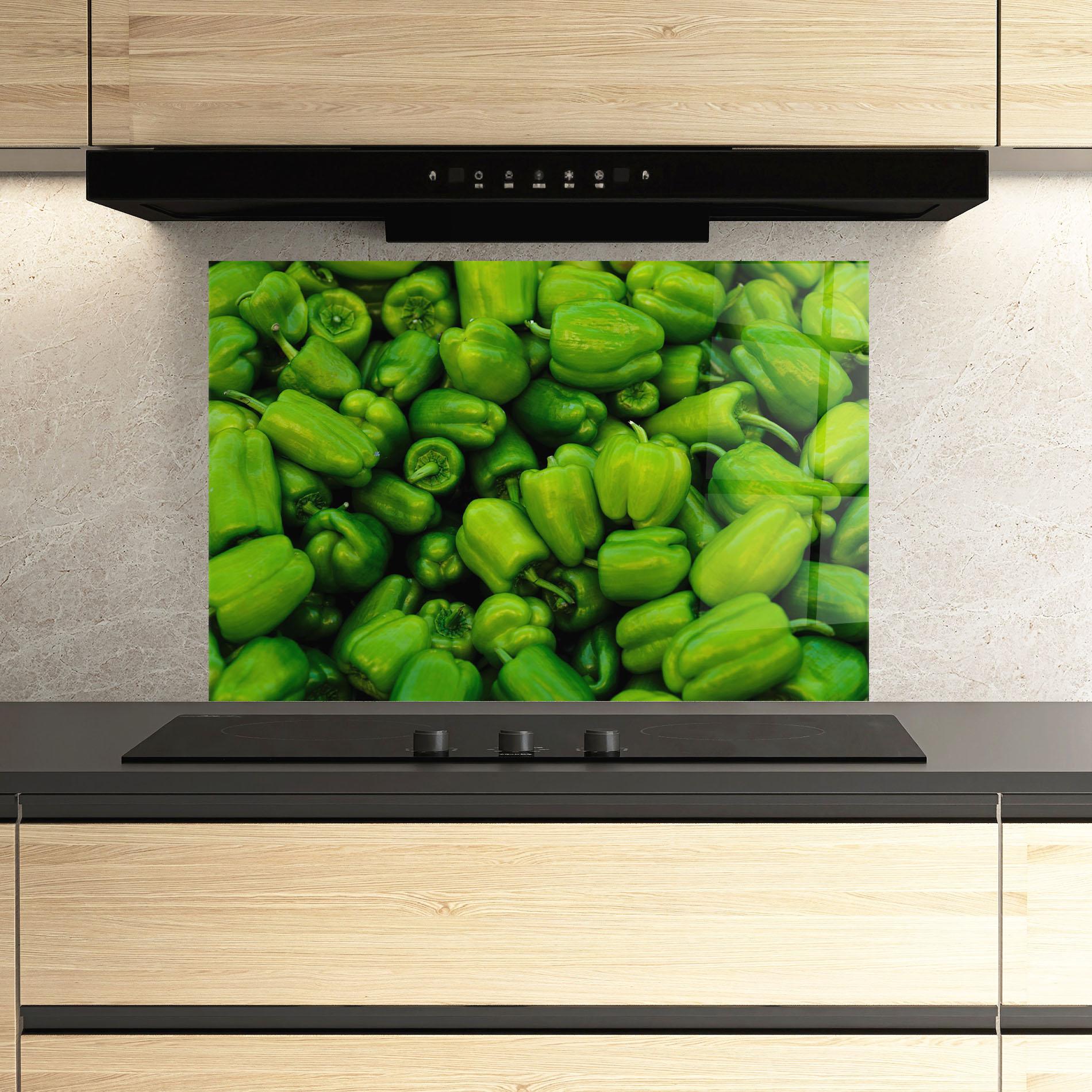 Küchenrückwand Glas Green Bellpepper mockup 3