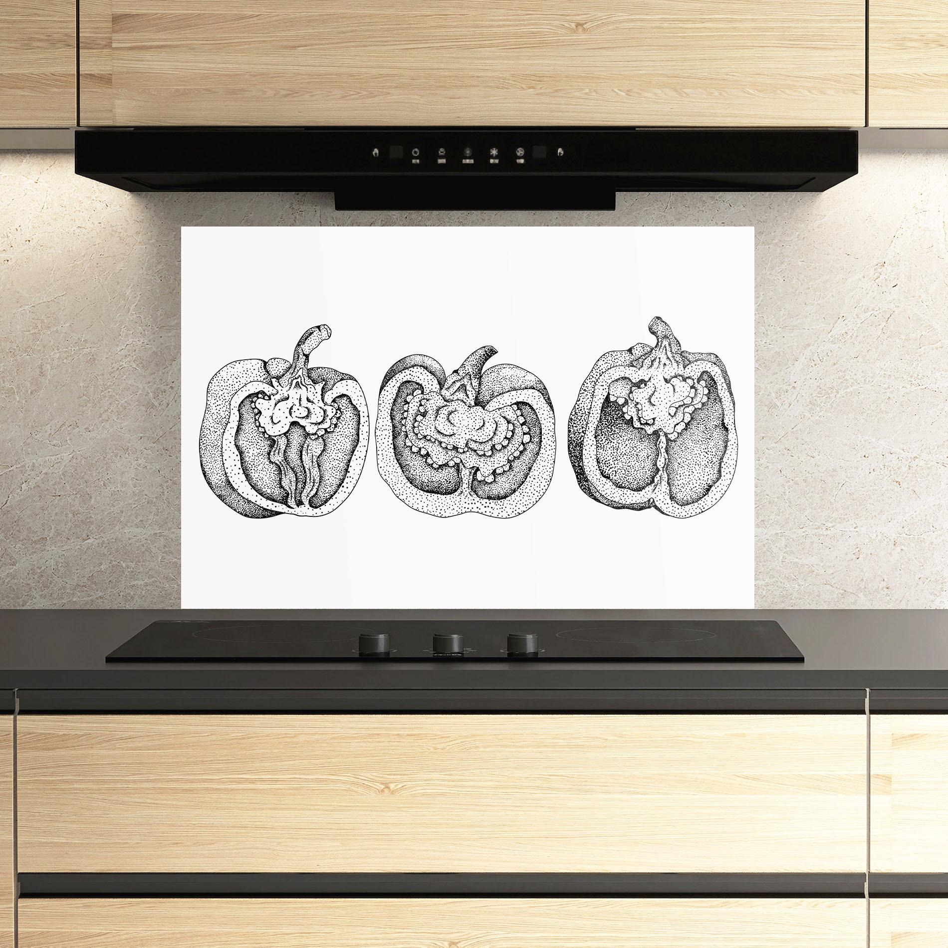 Küchenrückwand Glas Pepper Black Art mockup 3