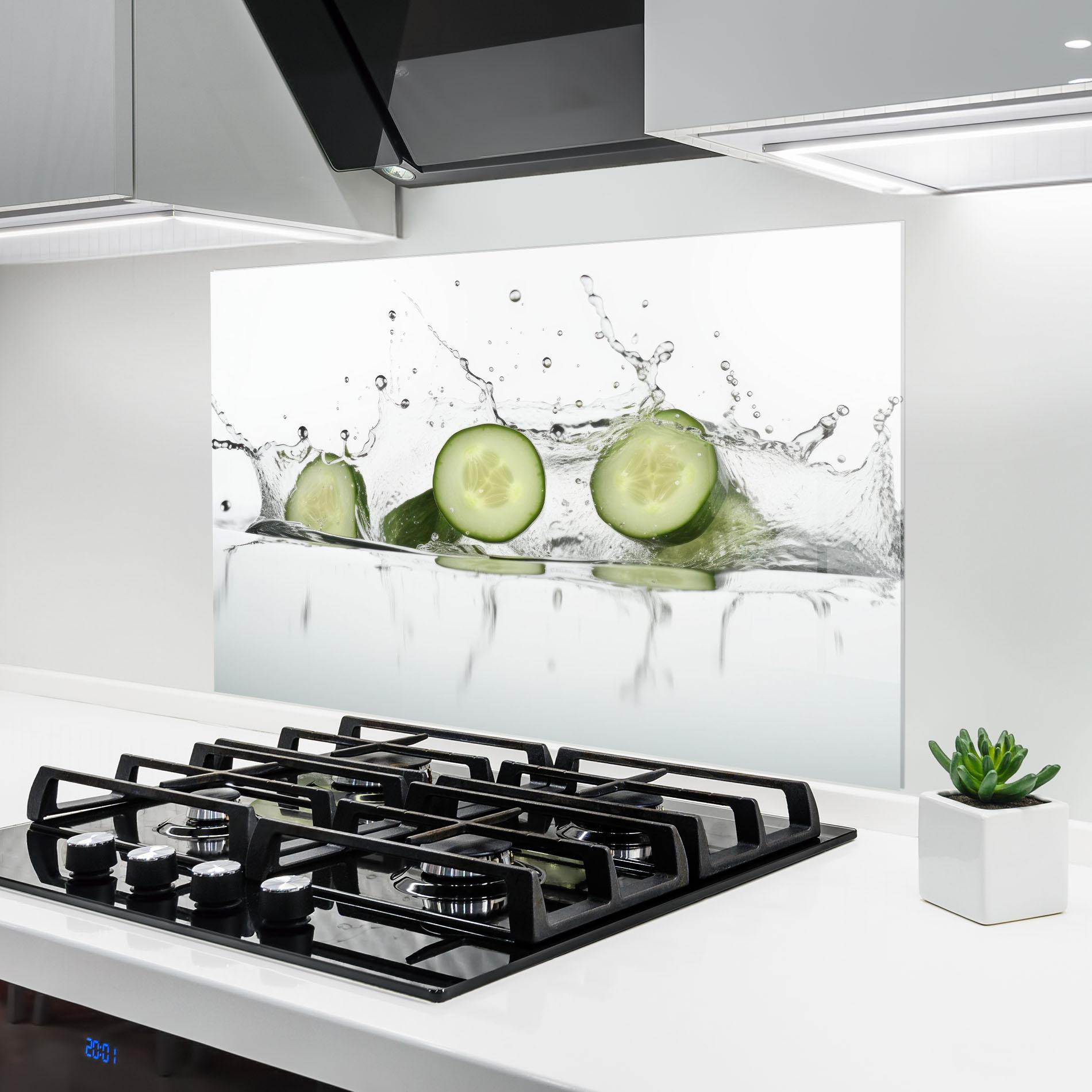 Küchenrückwand Glas Cucumber Cool Splash mockup 6