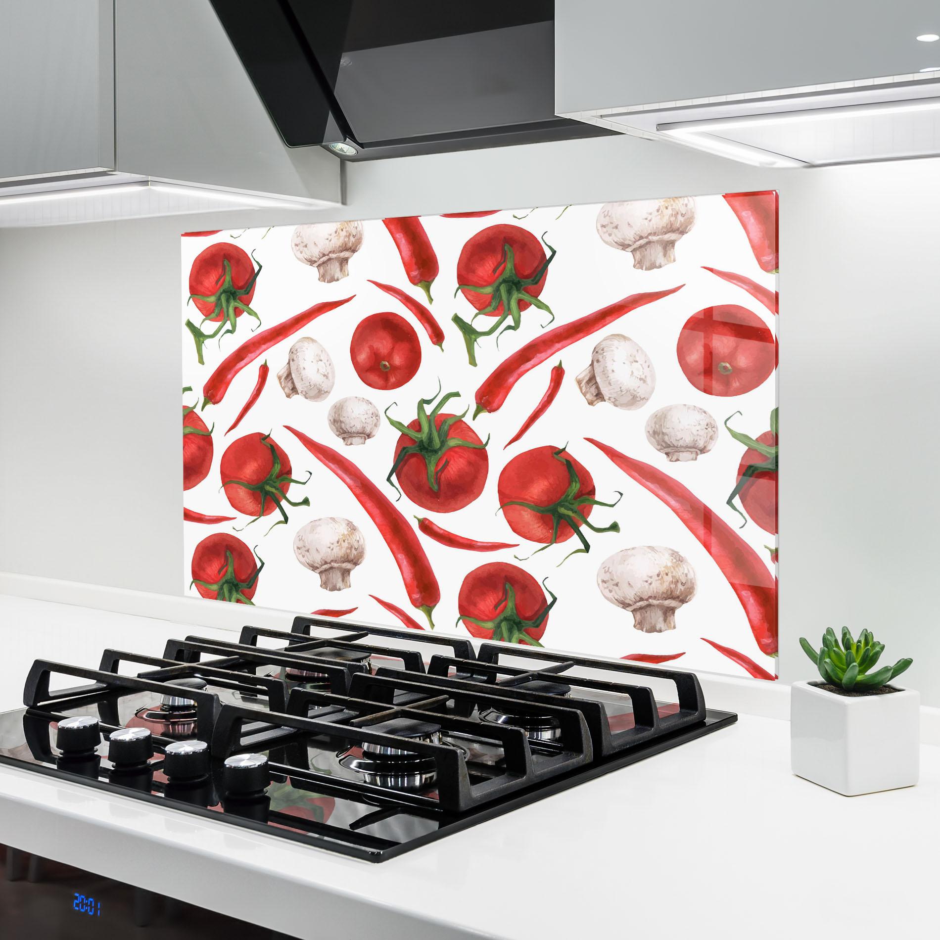 Küchenrückwand Glas Floating Tomato mockup 6