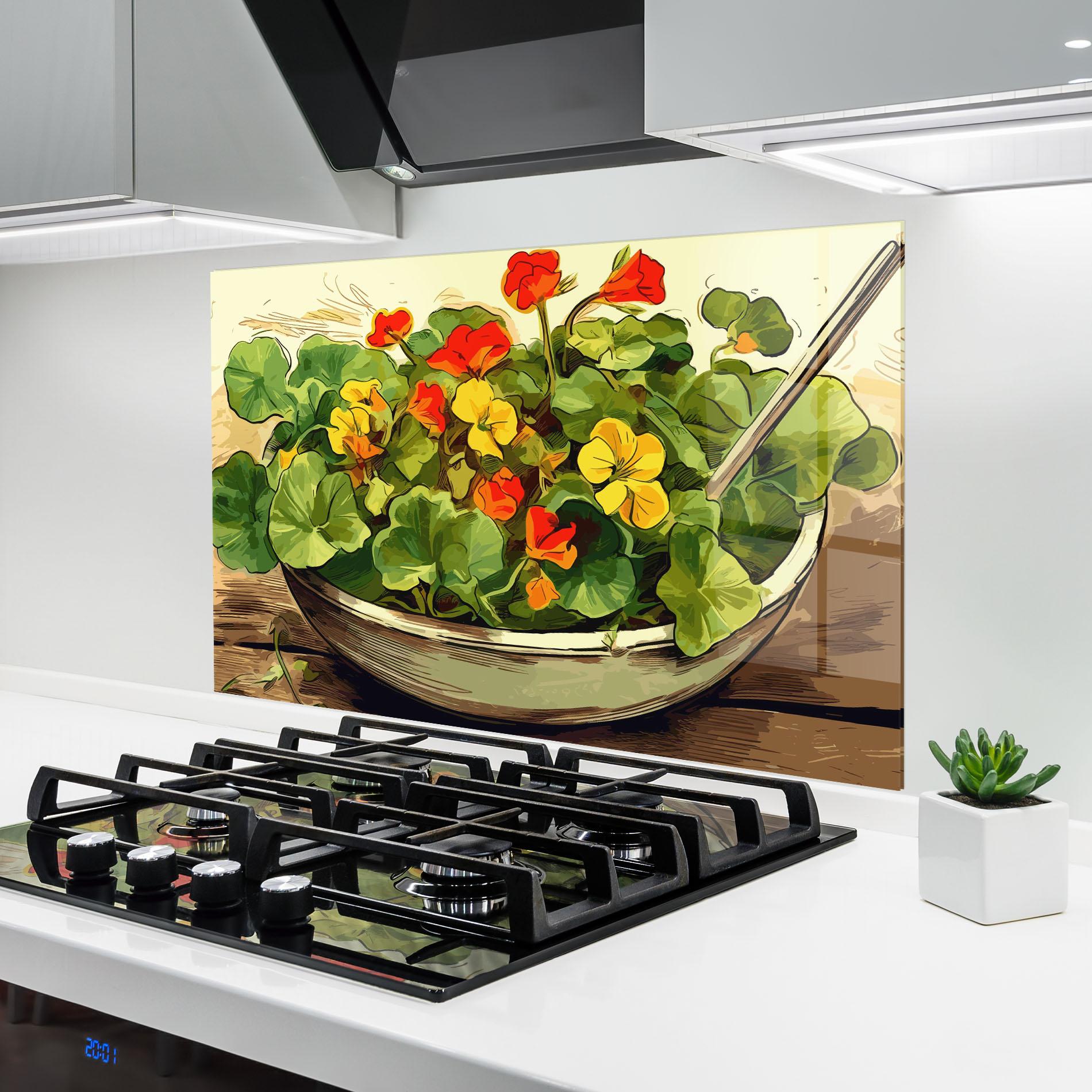 Küchenrückwand Glas Flower Food mockup 6