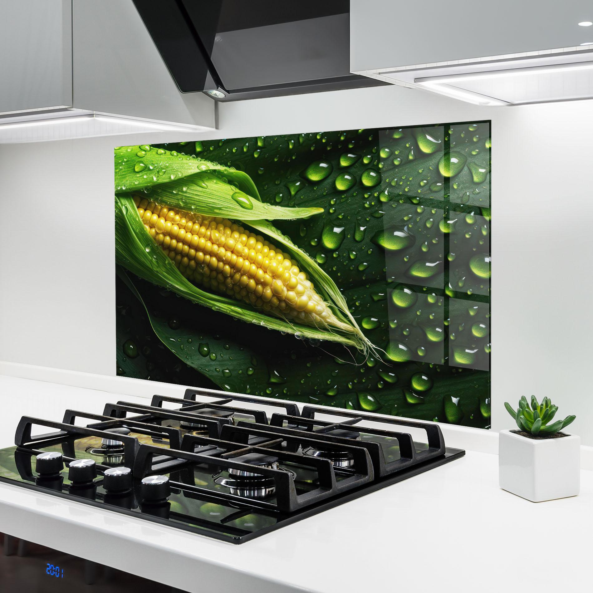 Küchenrückwand Glas Rainy Clean Corn mockup 6