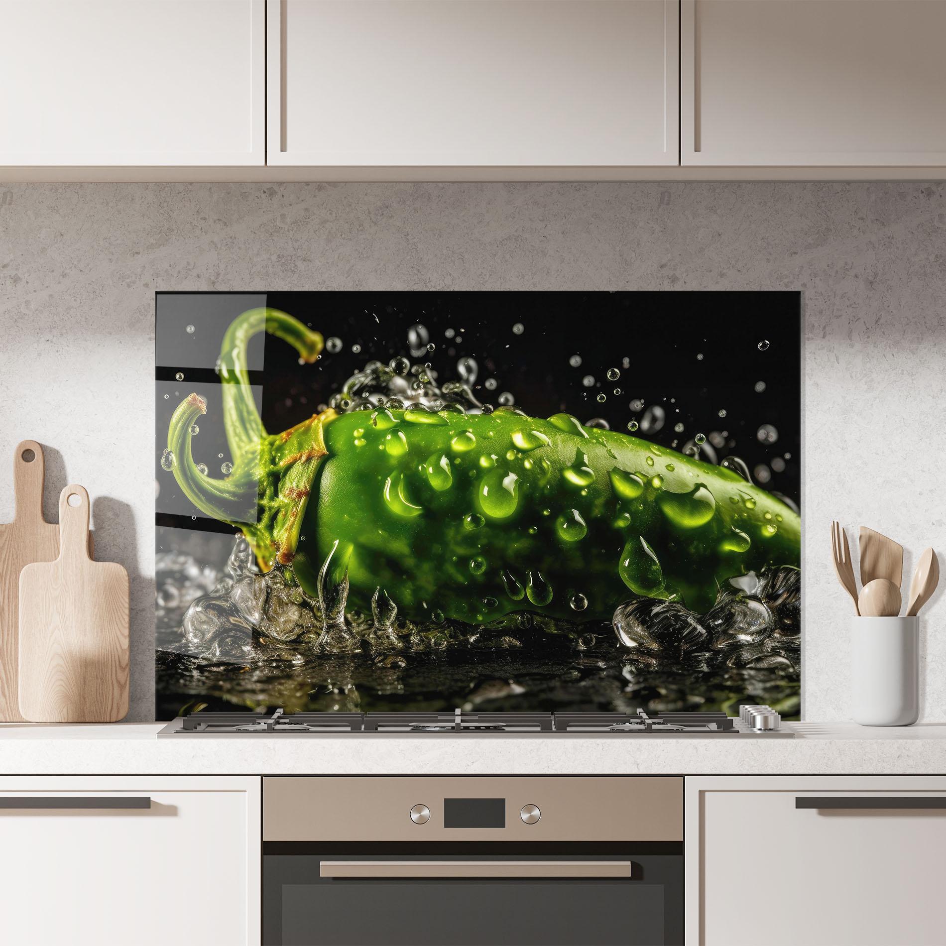 Küchenrückwand Glas Chili Splash mockup 7