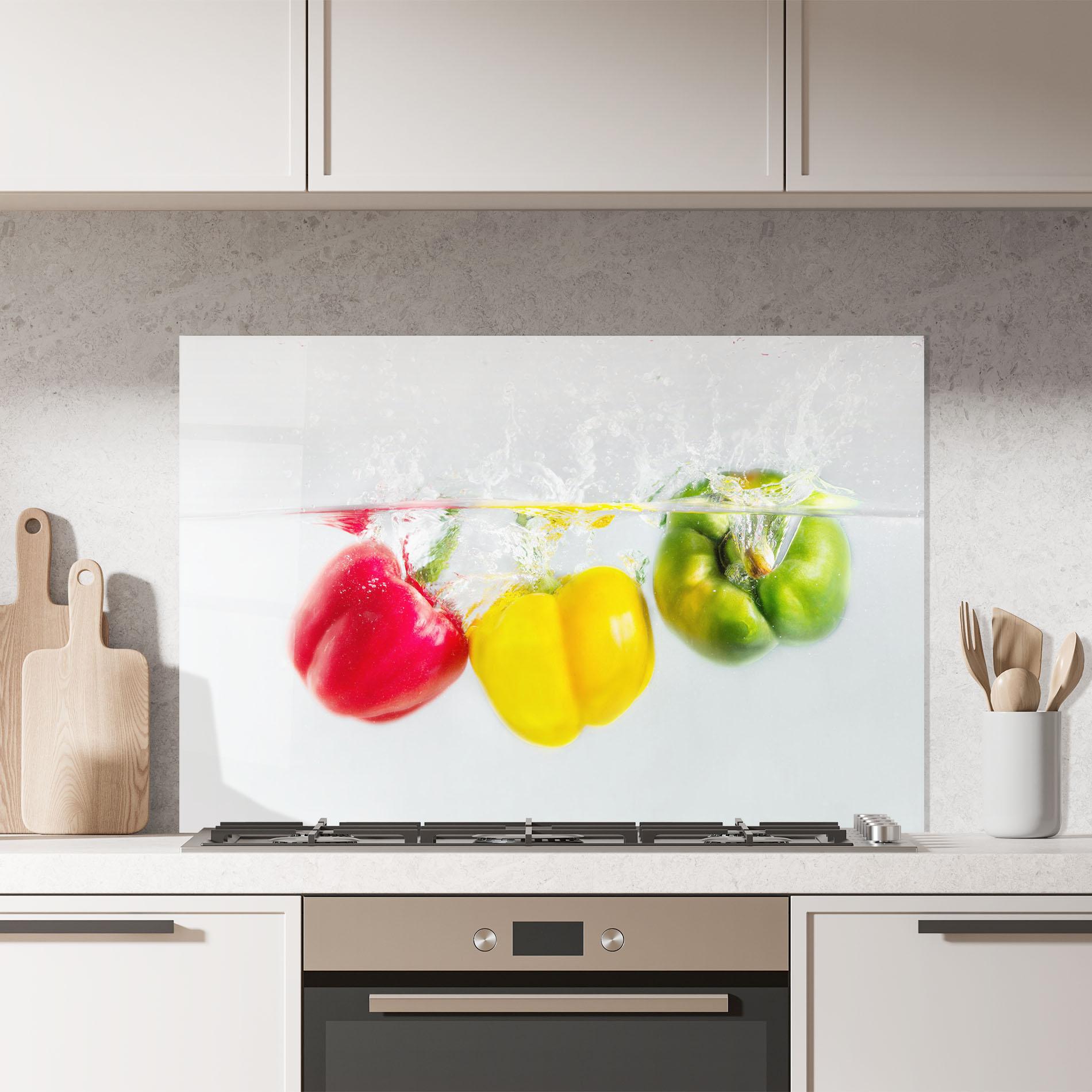 Küchenrückwand Glas Colorful Bellpepper mockup 7