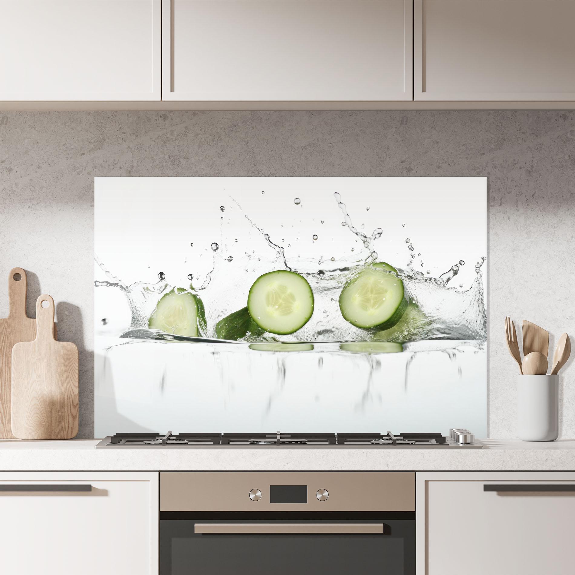 Küchenrückwand Glas Cucumber Cool Splash mockup 7