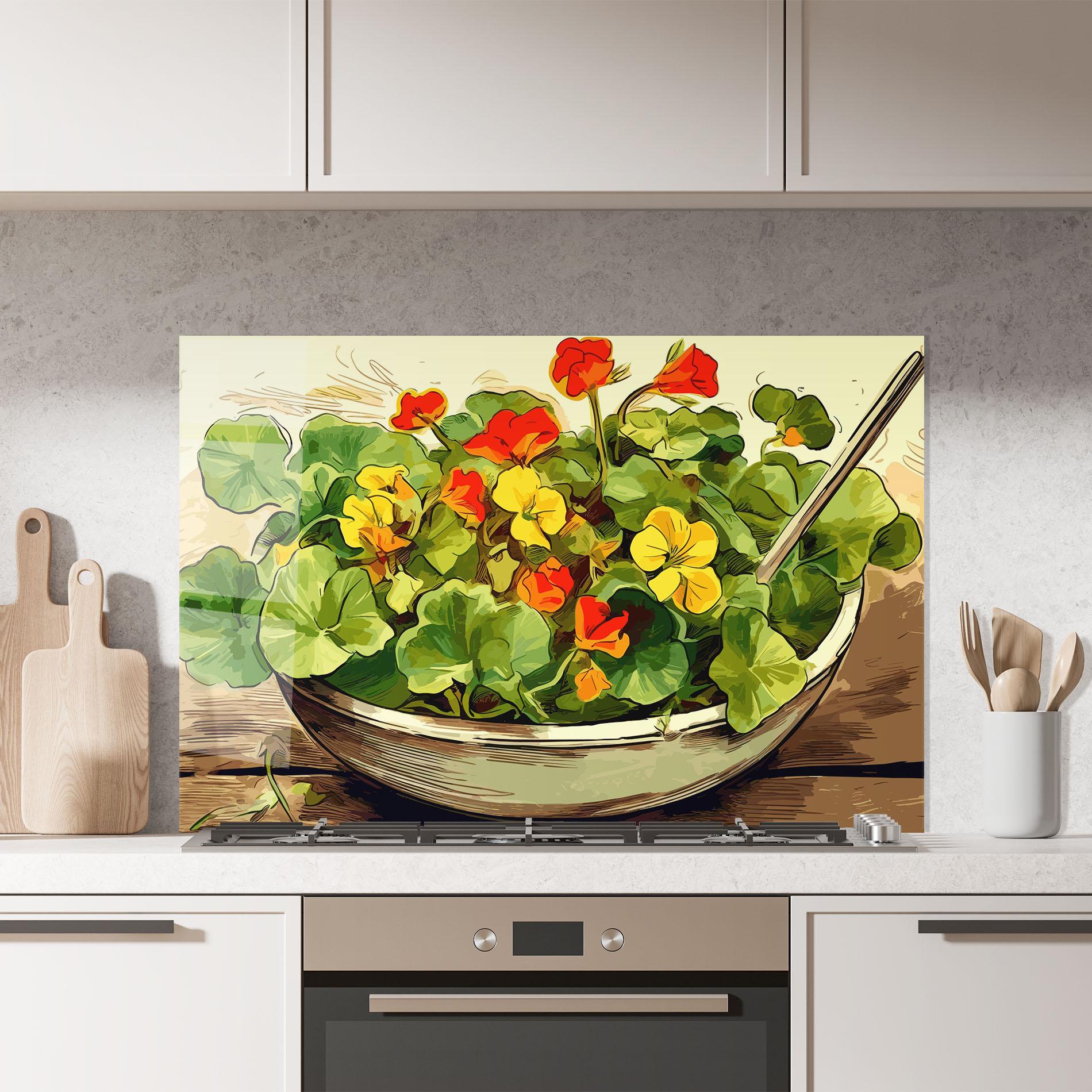 Küchenrückwand Glas Flower Food mockup 7