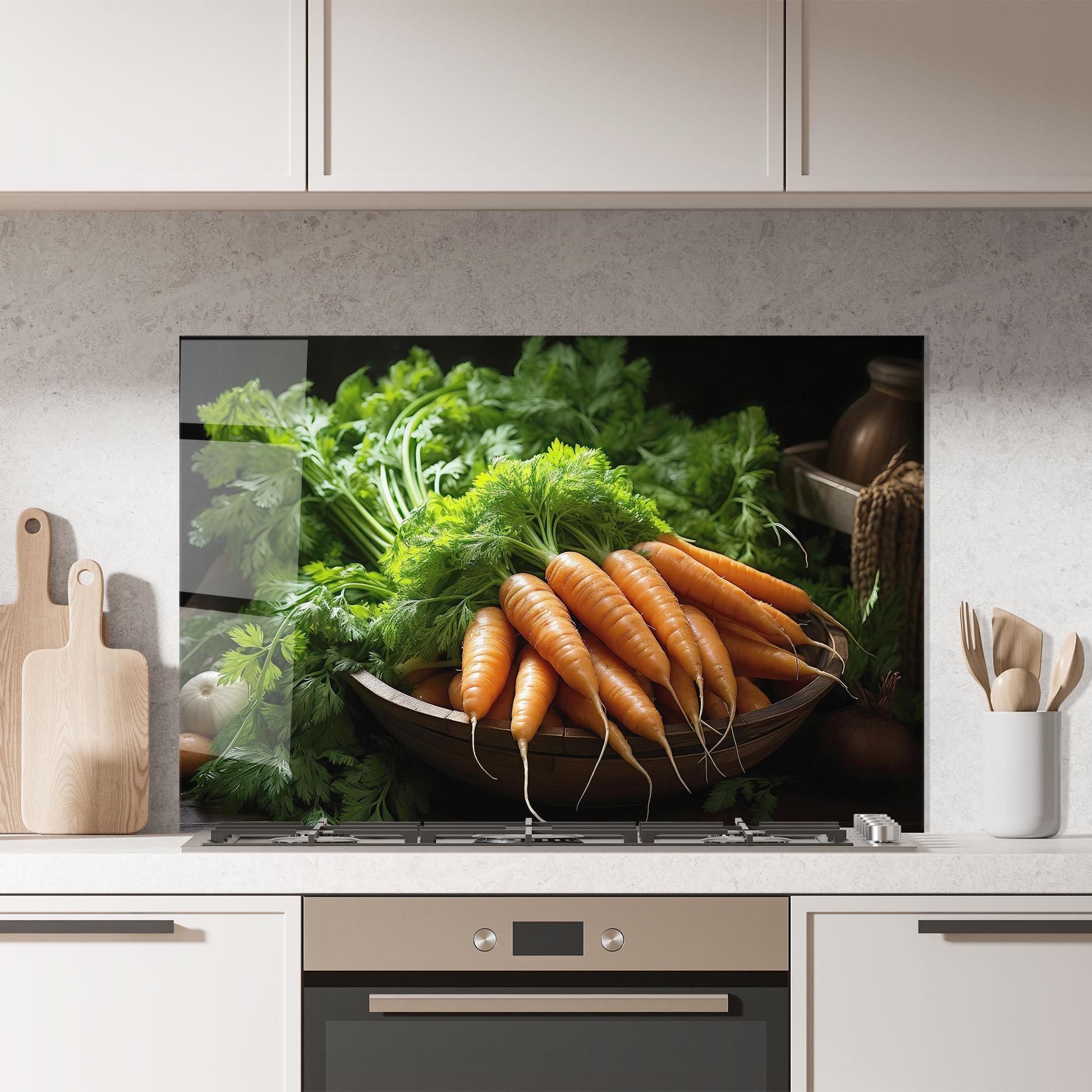Küchenrückwand Glas Fresh Carrots Basket mockup 7