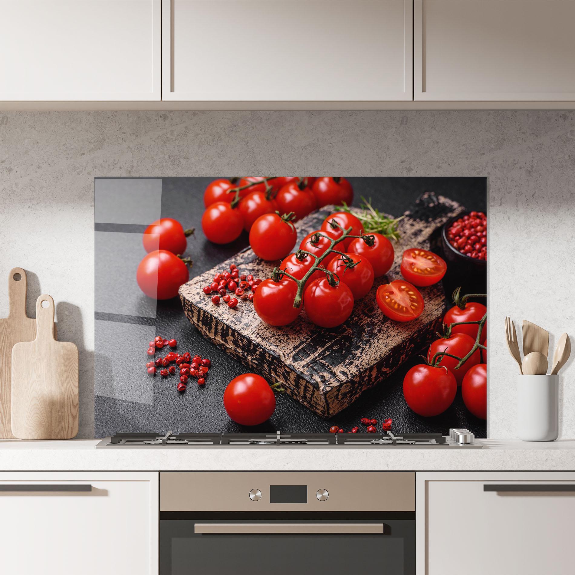 Küchenrückwand Glas Fresh Cherry Tomatoes mockup 7