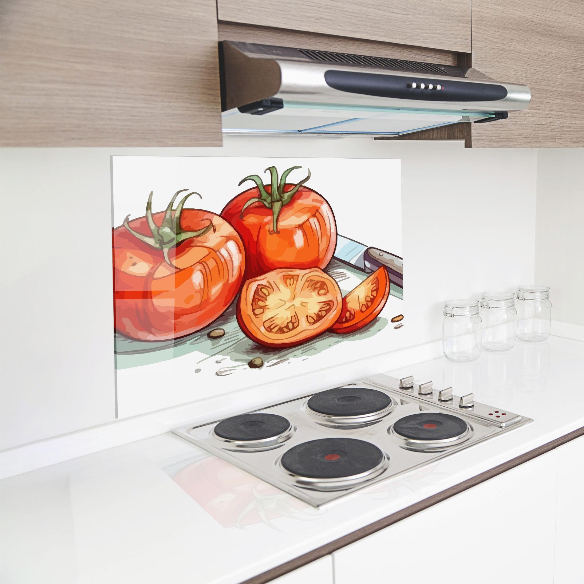 Küchenrückwand Glas Drawing Tomato Art mockup 8