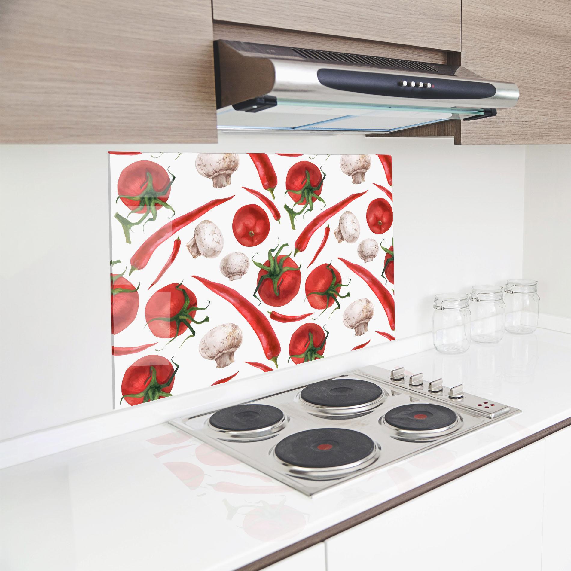 Küchenrückwand Glas Floating Tomato mockup 8