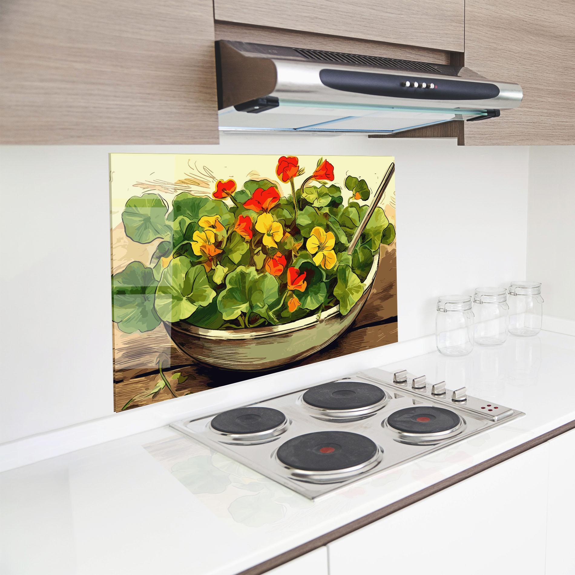 Küchenrückwand Glas Flower Food mockup 8