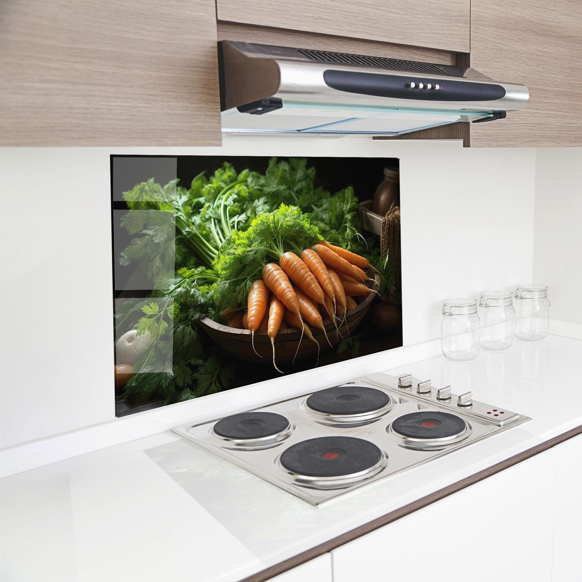 Küchenrückwand Glas Fresh Carrots Basket mockup 8