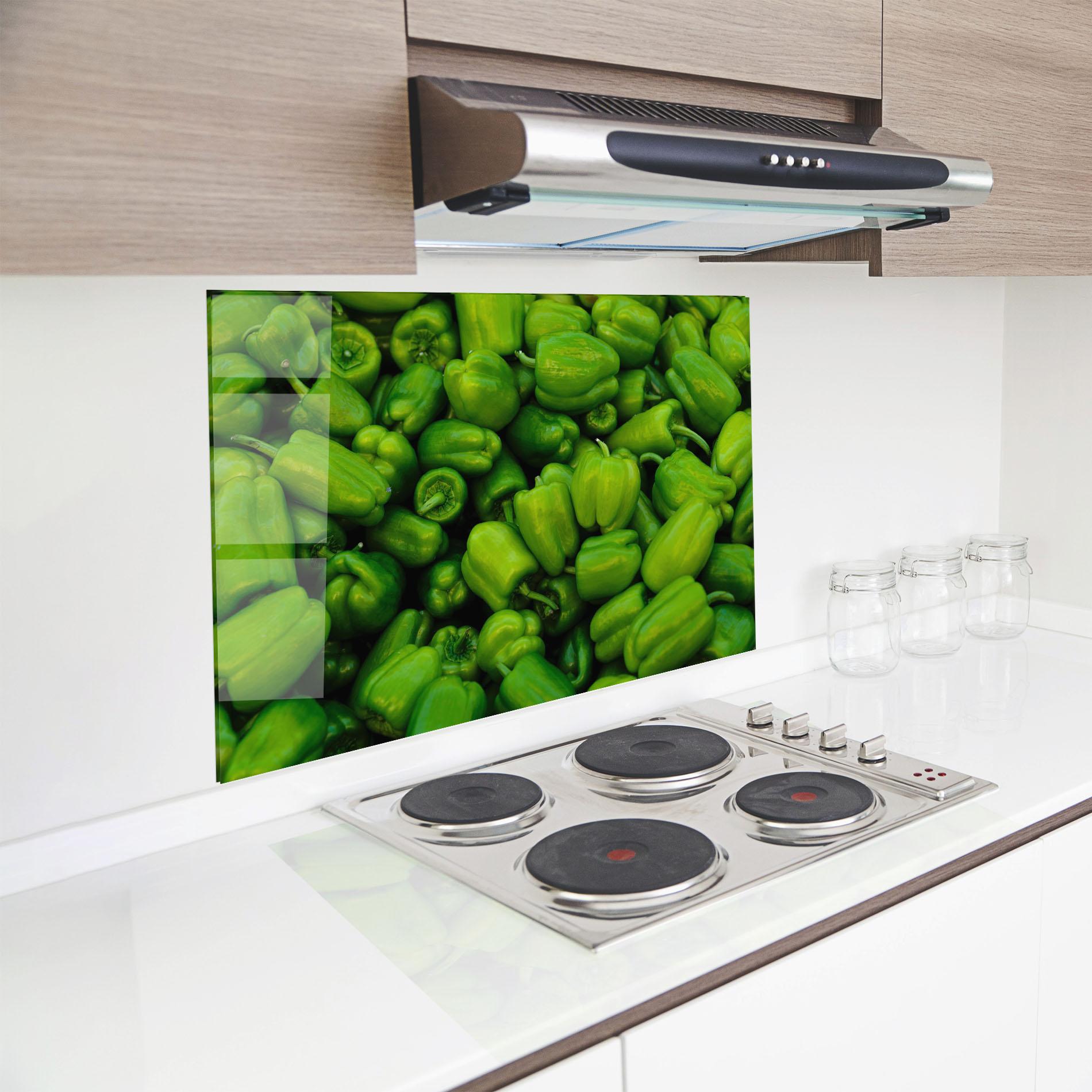 Küchenrückwand Glas Green Bellpepper mockup 8