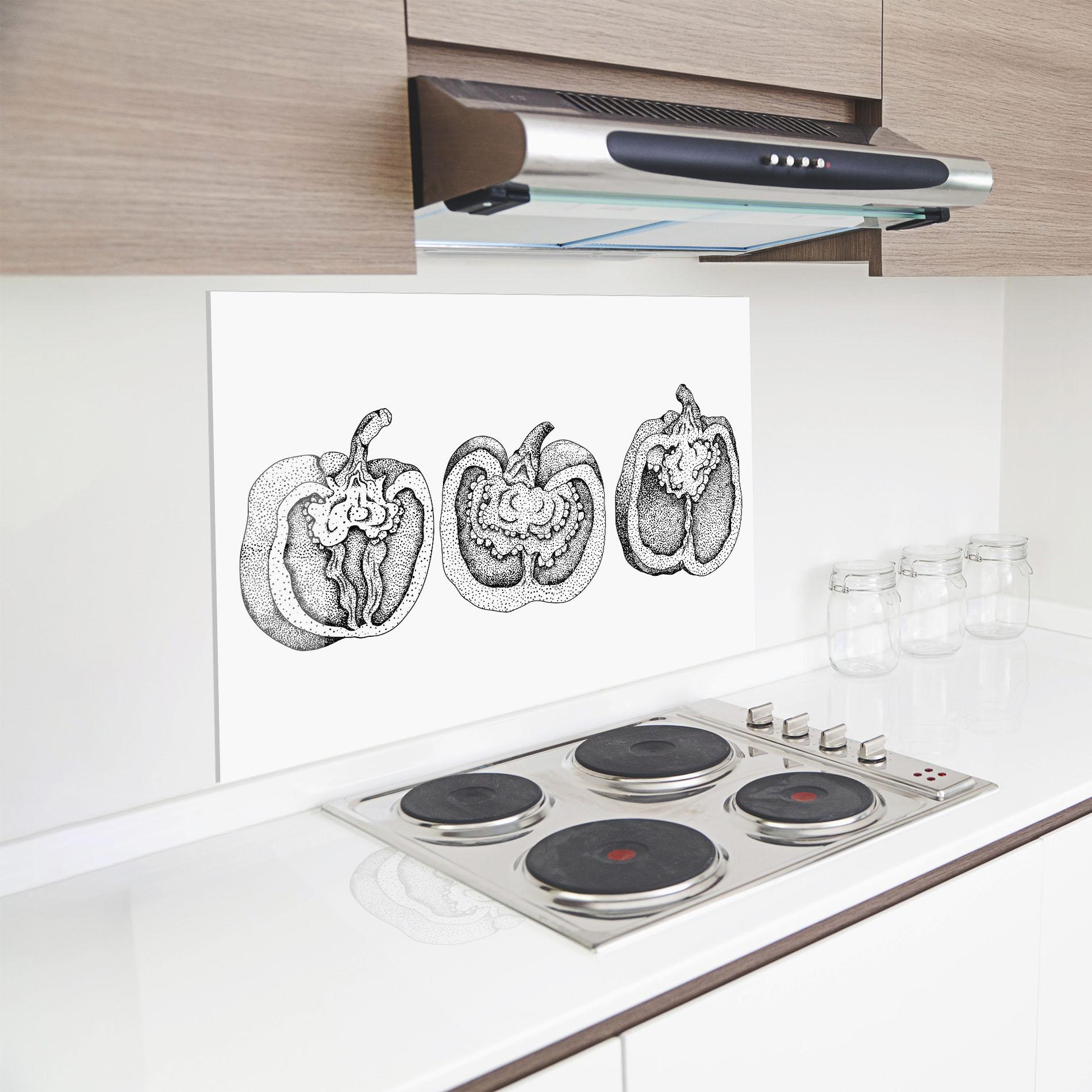 Küchenrückwand Glas Pepper Black Art mockup 8