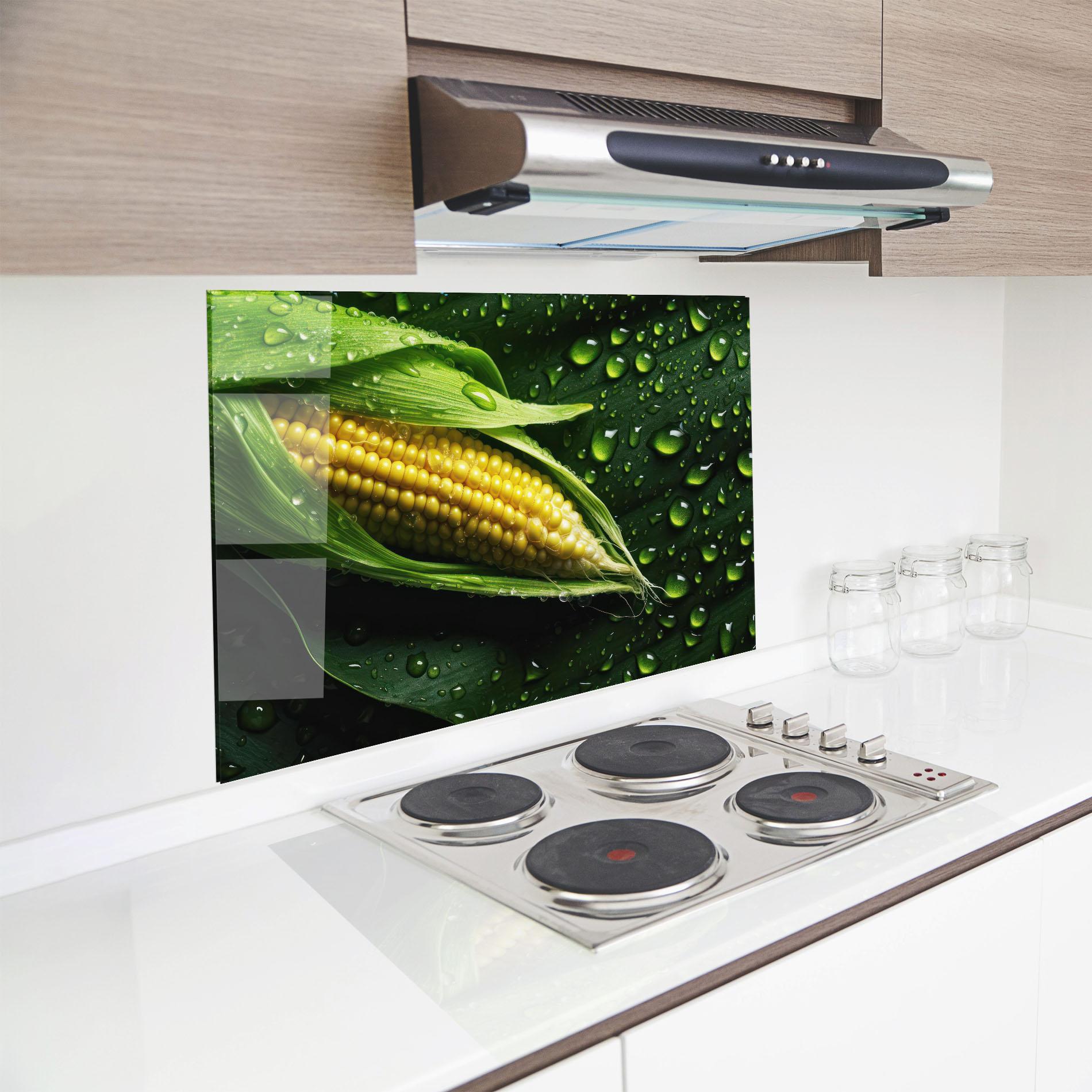 Küchenrückwand Glas Rainy Clean Corn mockup 8