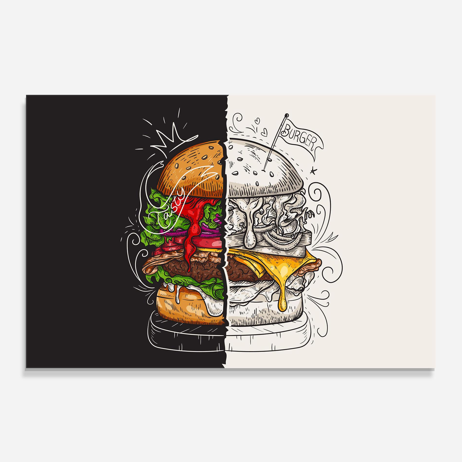 Küchenrückwand Glas Burger Art mockup 0