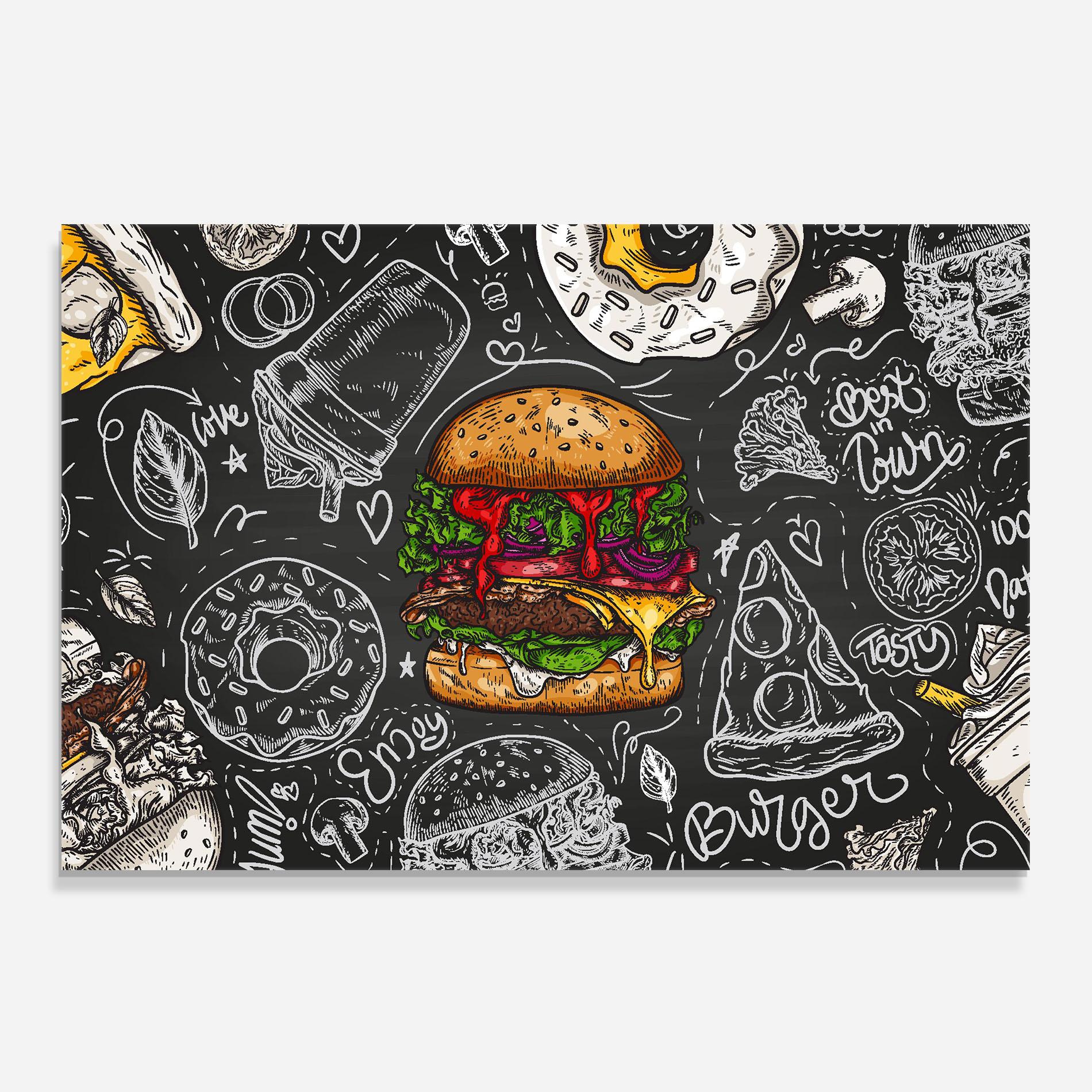 Küchenrückwand Glas Color Mix Burger mockup 0