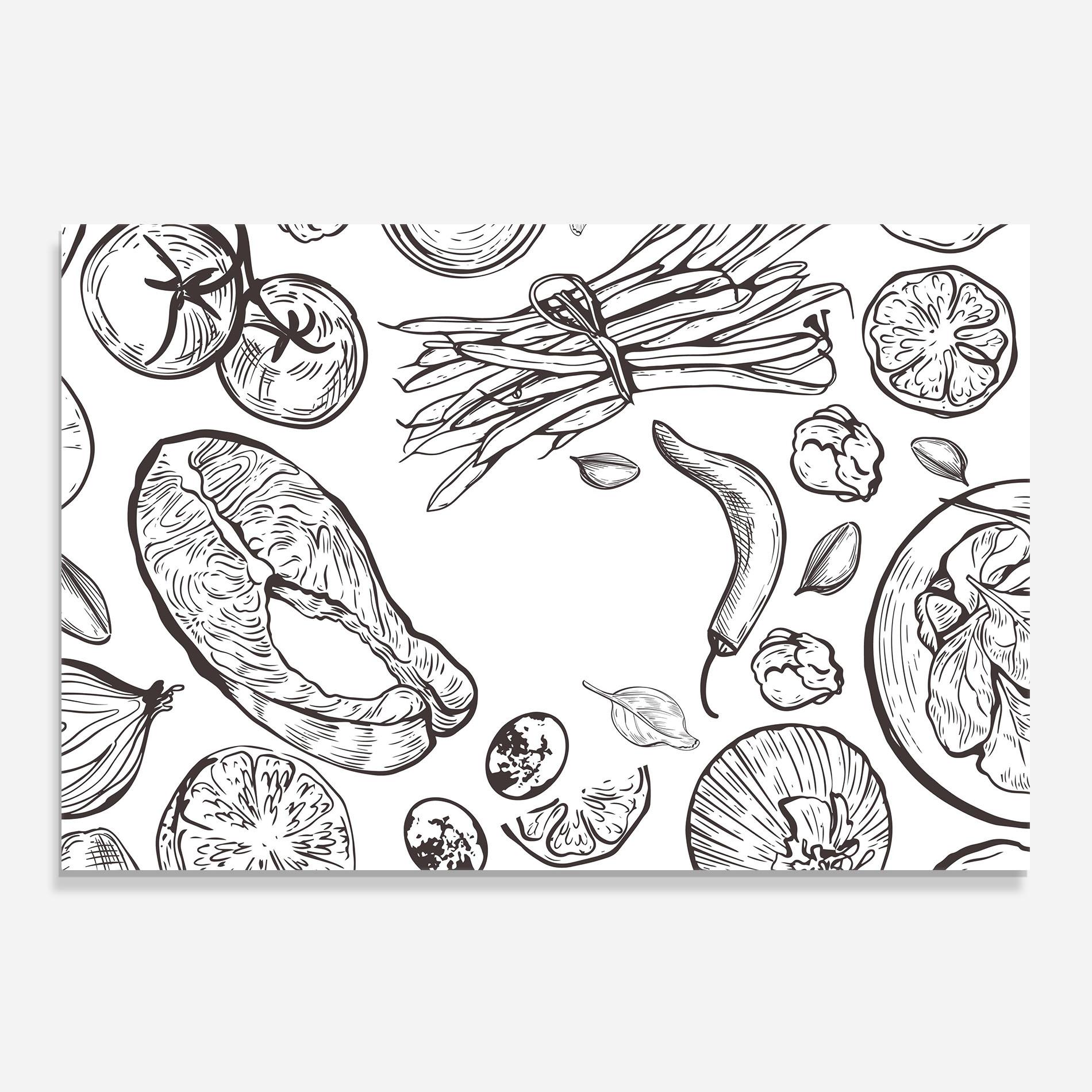 Küchenrückwand Glas Grey Line Food mockup 0