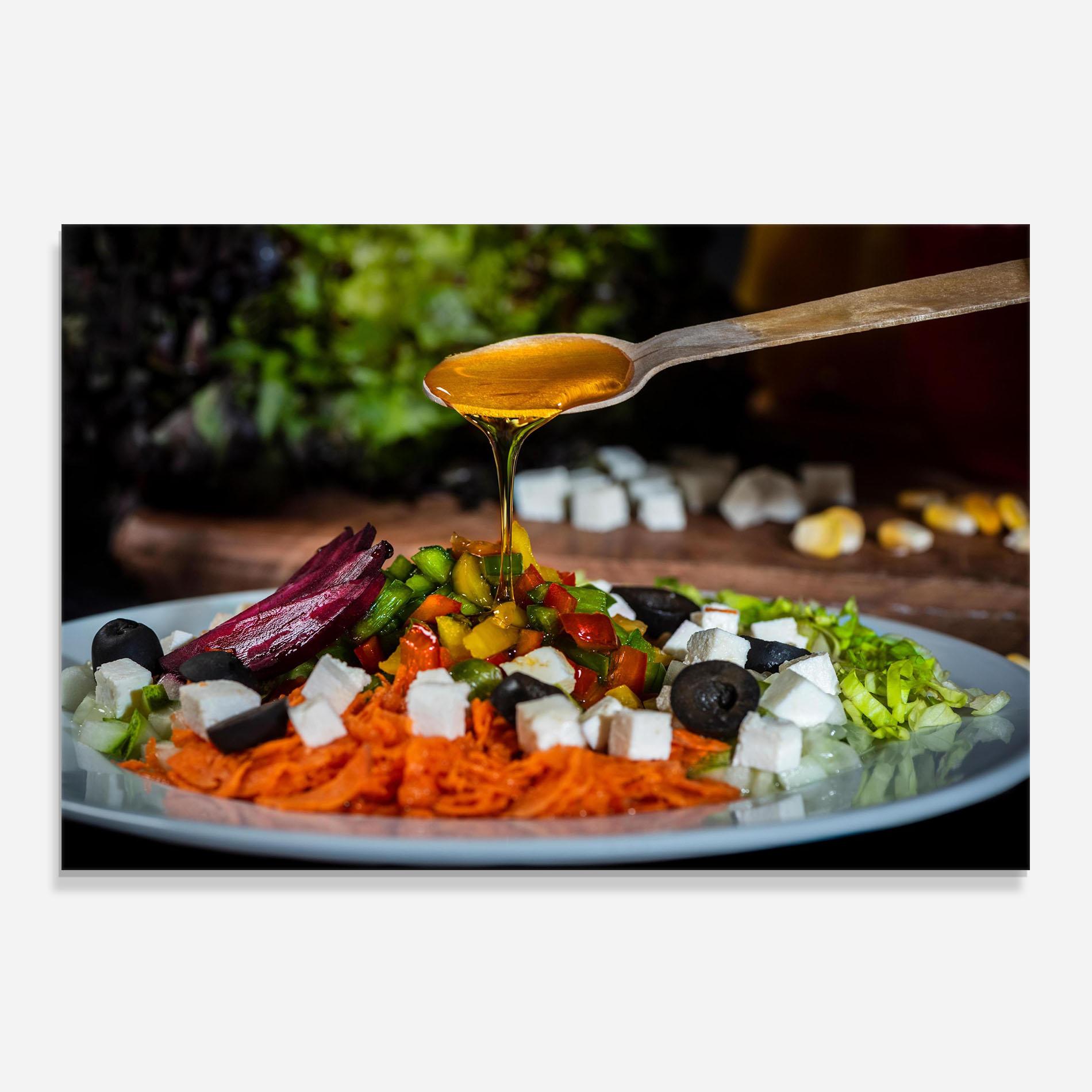 Küchenrückwand Glas Honey Over Food mockup 0