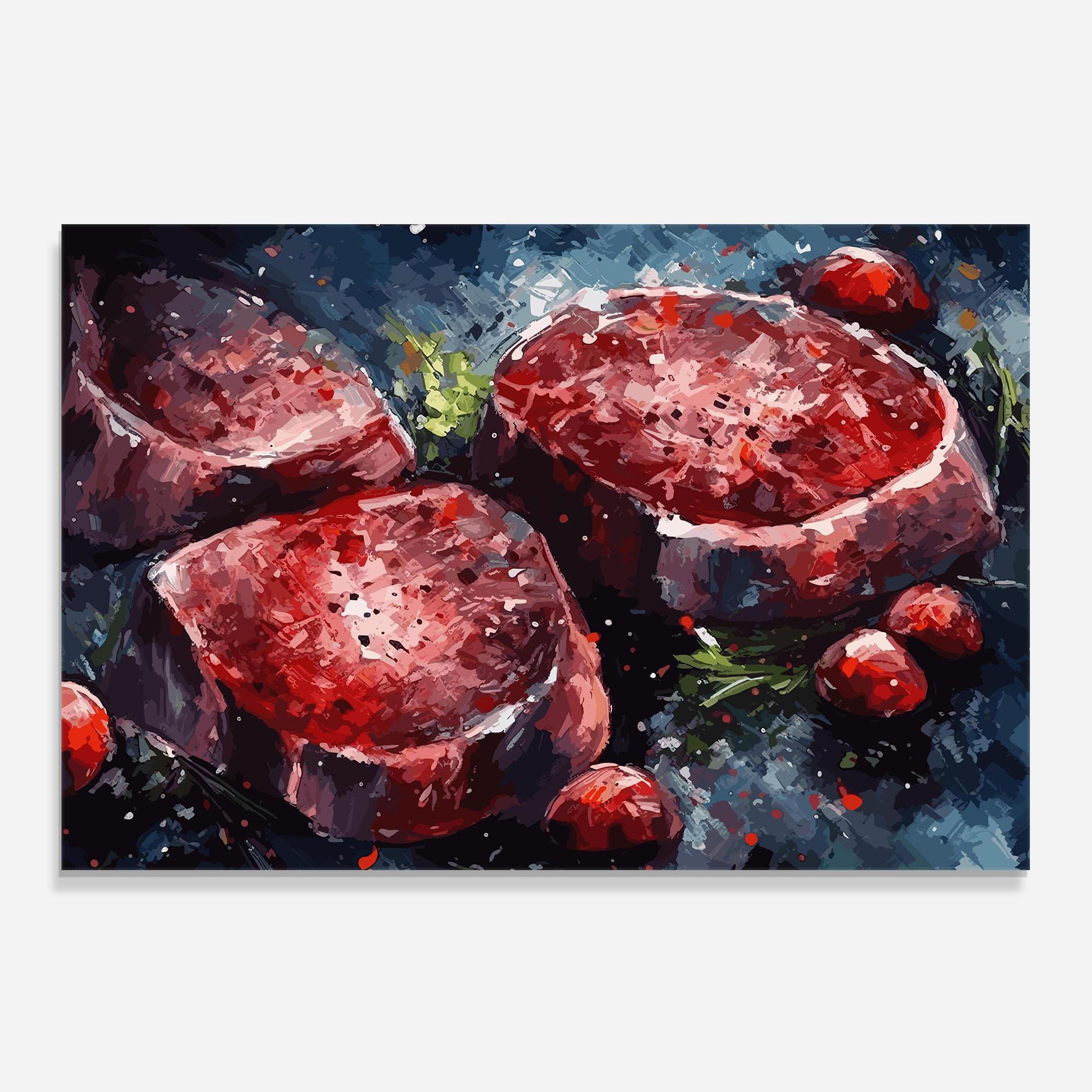 Küchenrückwand Glas Meat Art mockup 0
