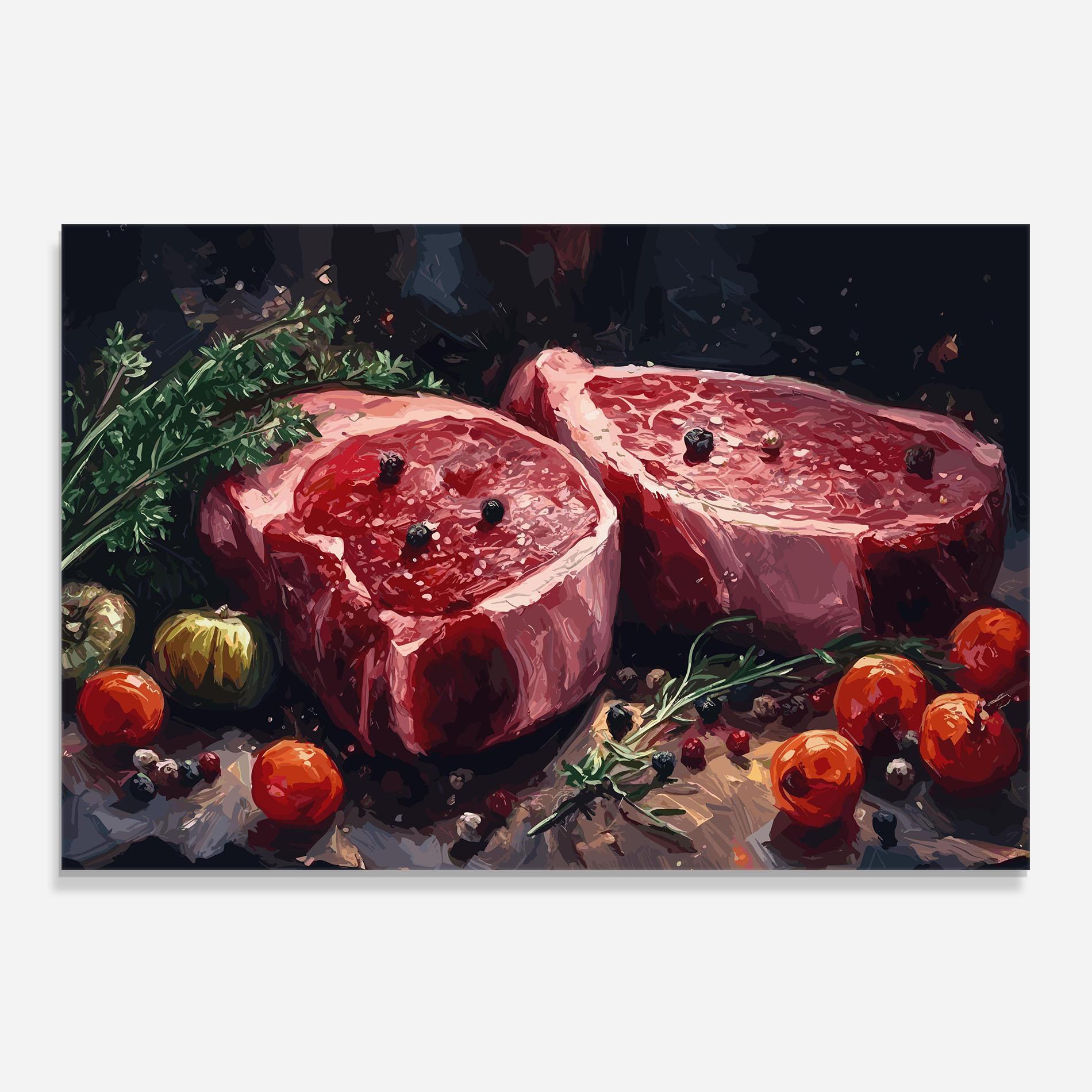 Küchenrückwand Glas Meat With Tomatoes mockup 0