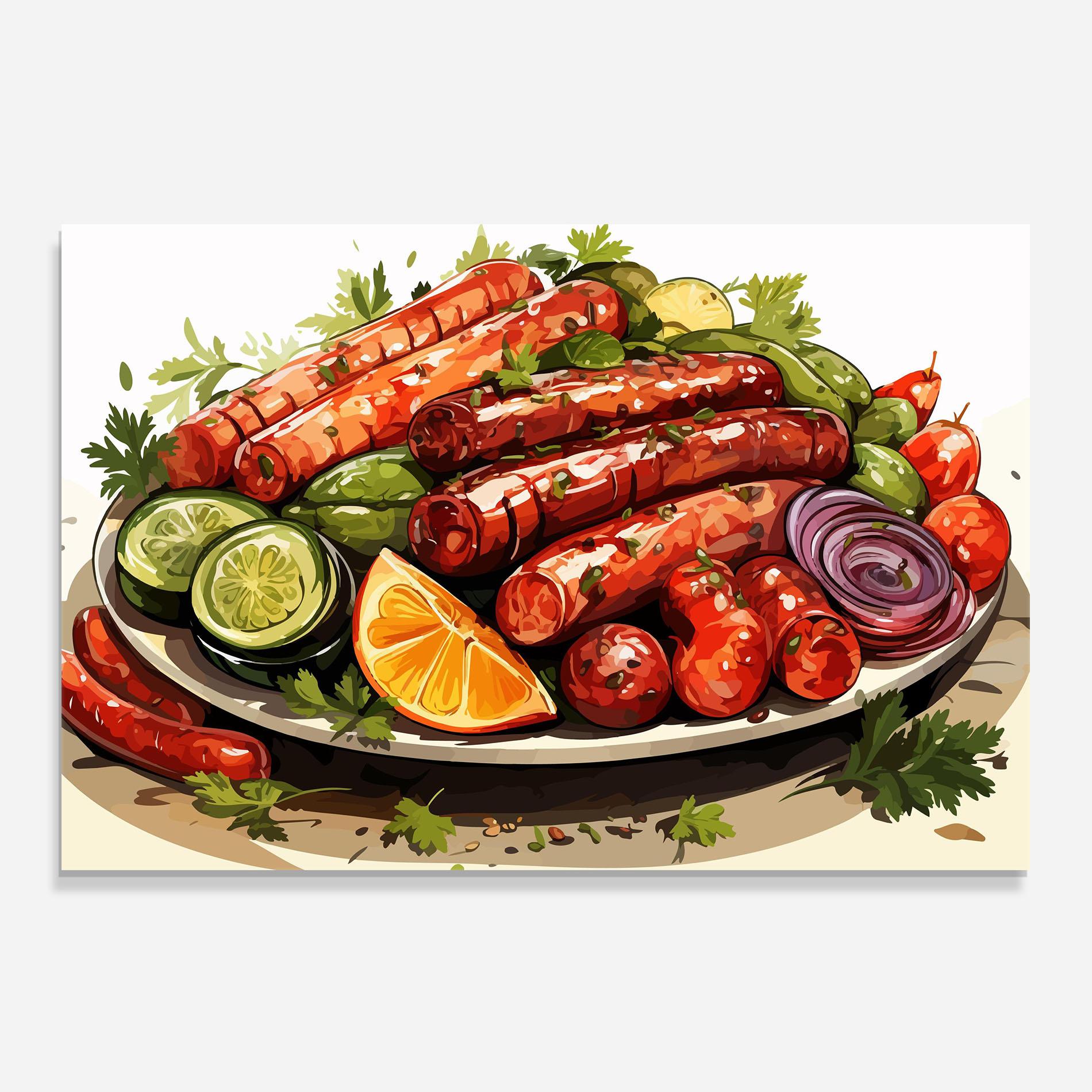 Küchenrückwand Glas Tasty Sousages mockup 0