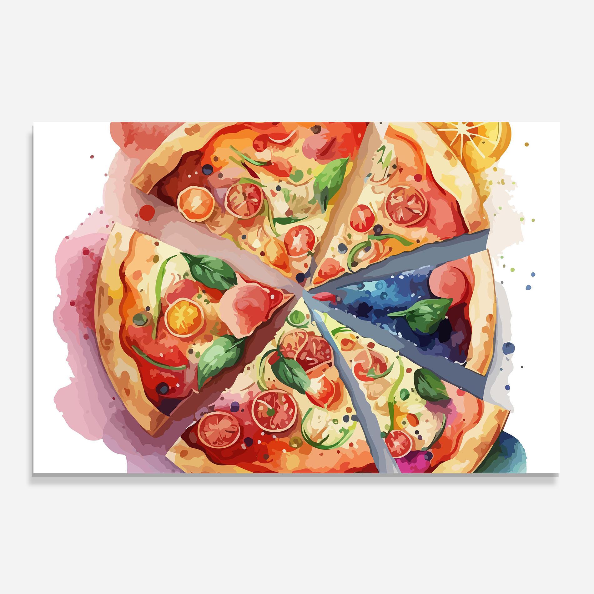 Küchenrückwand Glas Watercolor Pizza mockup 0