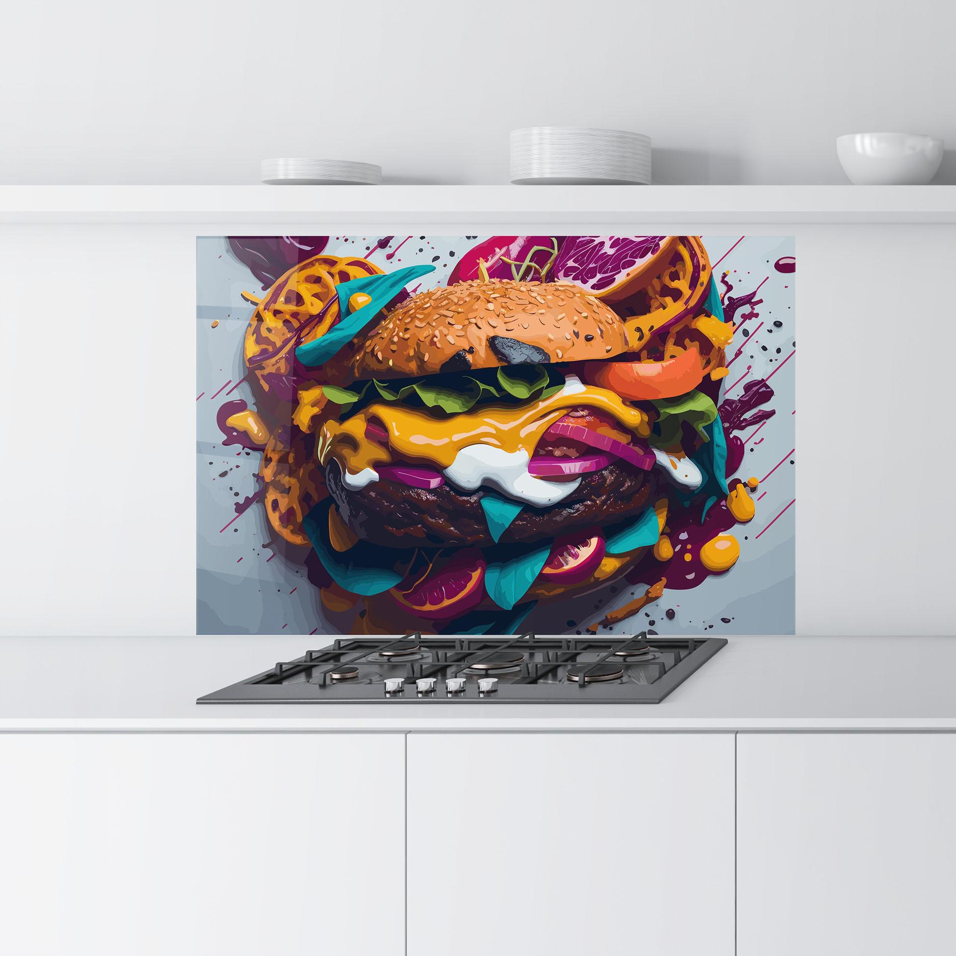 Küchenrückwand Glas Burger Color Mix mockup 9