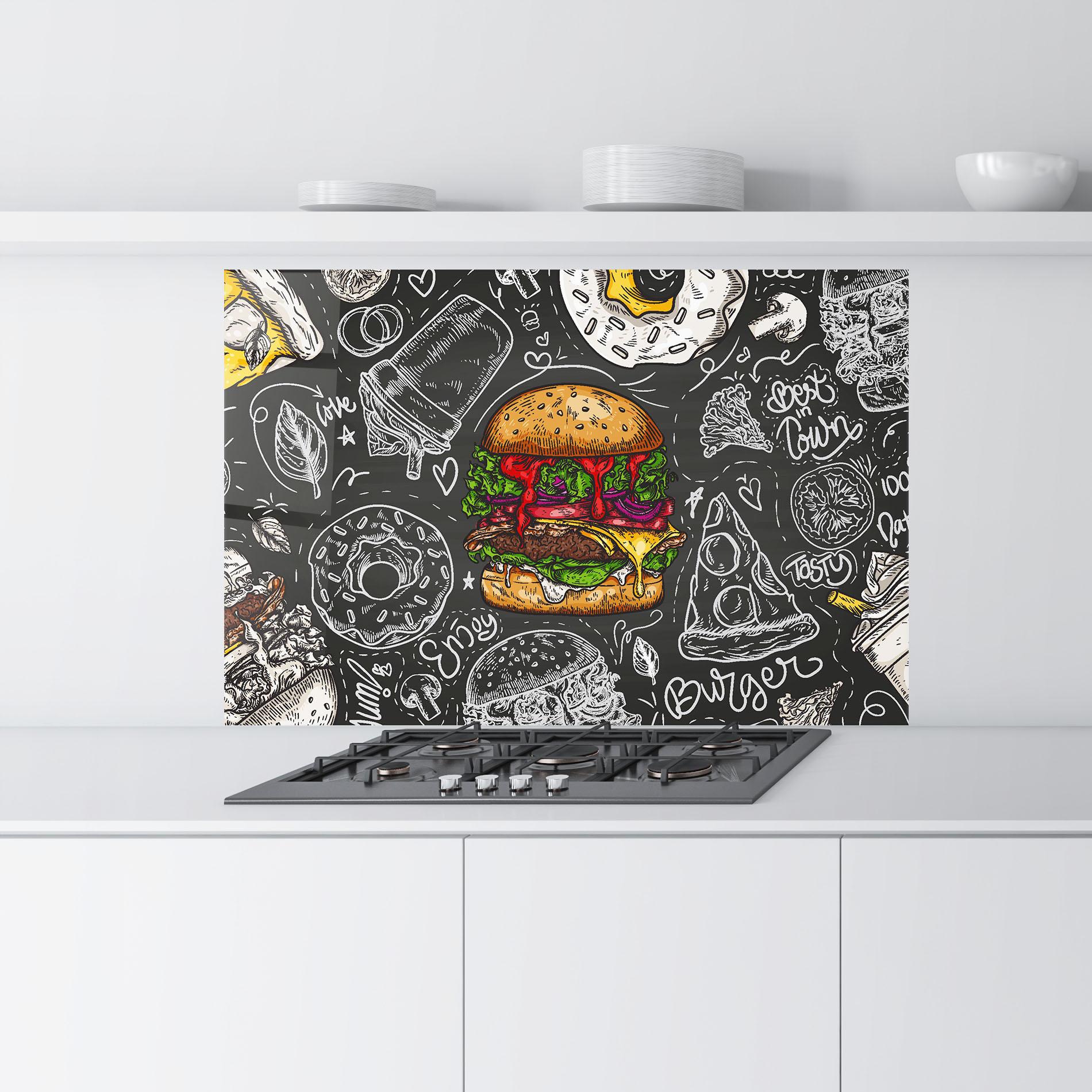 Küchenrückwand Glas Color Mix Burger mockup 9