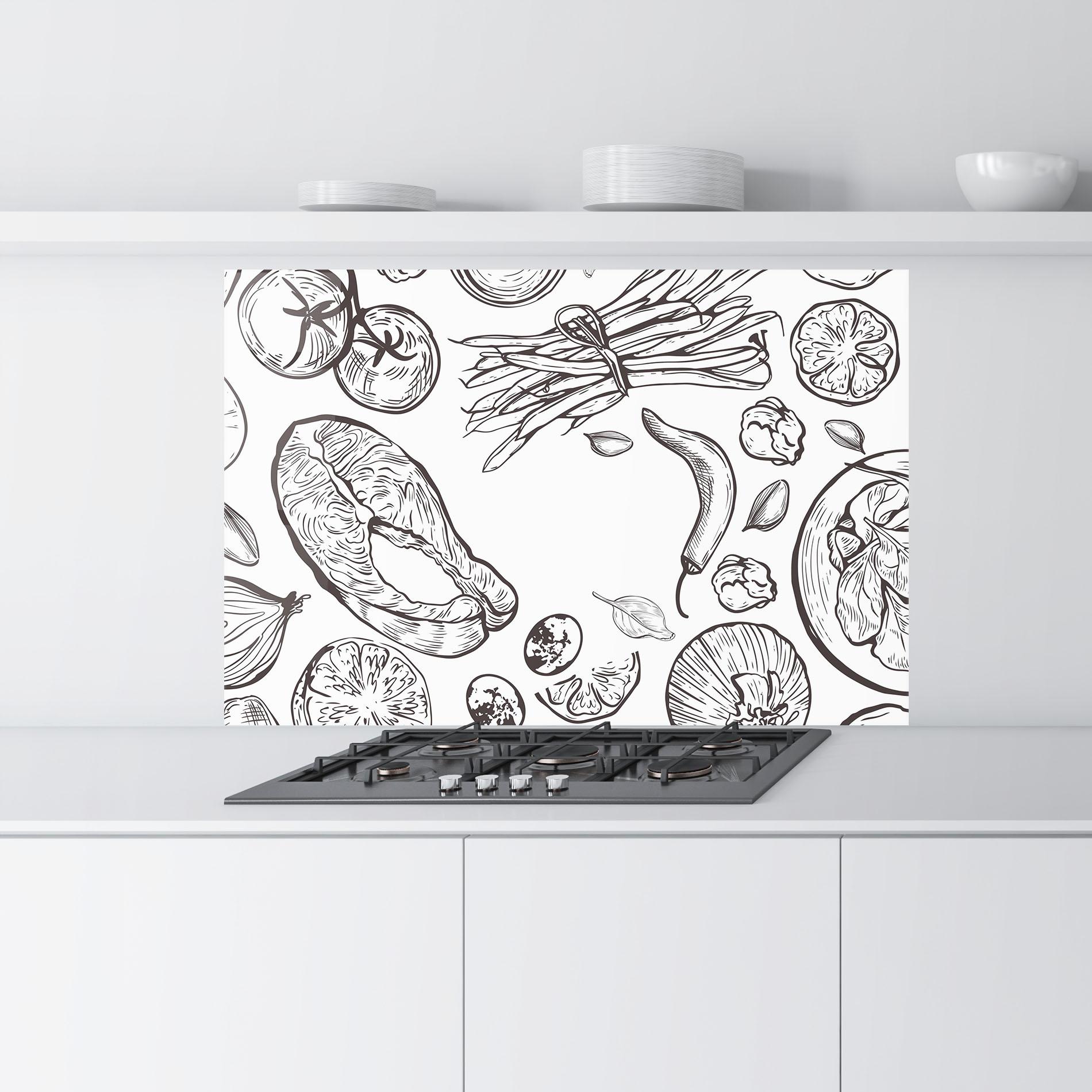 Küchenrückwand Glas Grey Line Food mockup 9