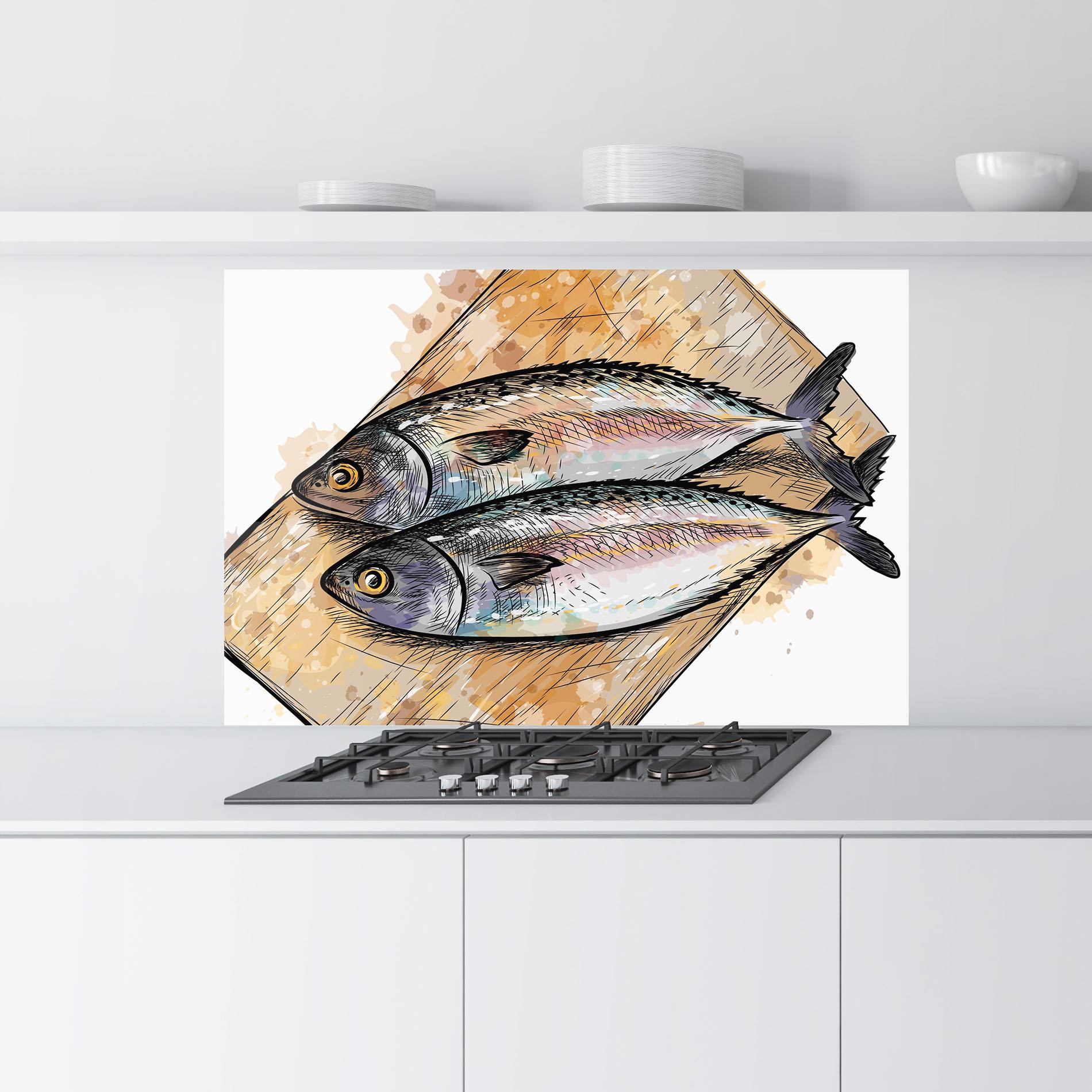 Küchenrückwand Glas Grilled Fish mockup 9