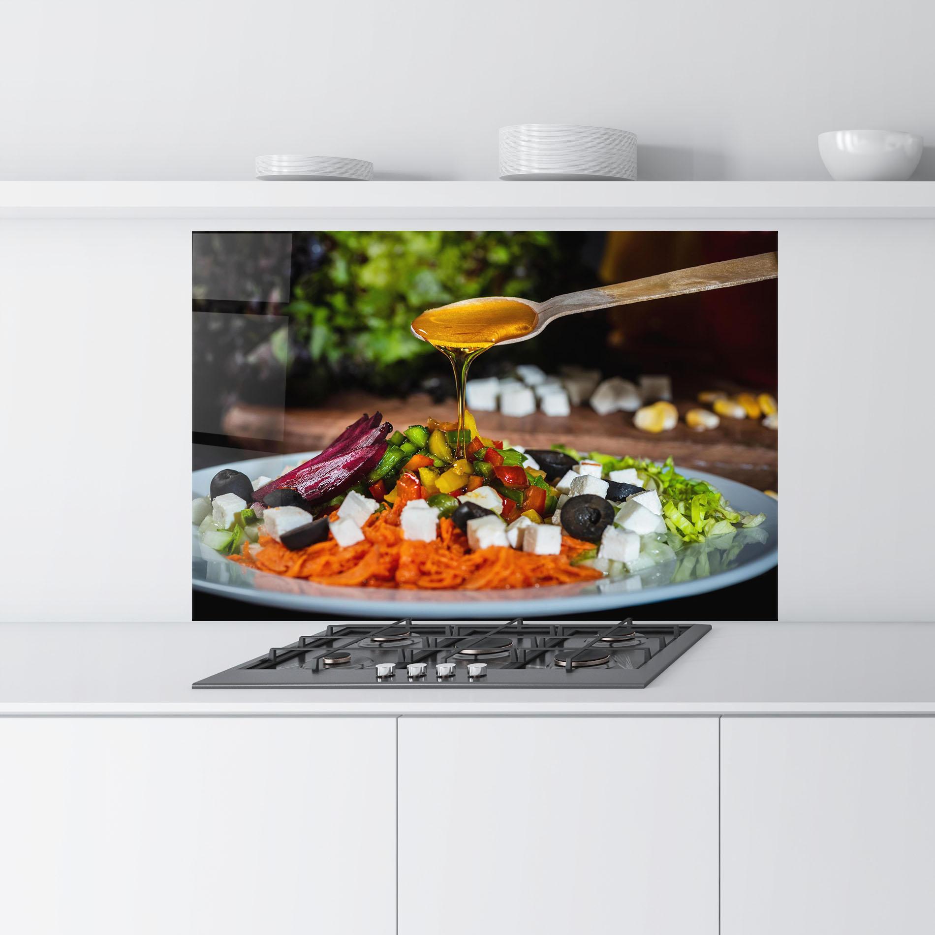 Küchenrückwand Glas Honey Over Food mockup 9