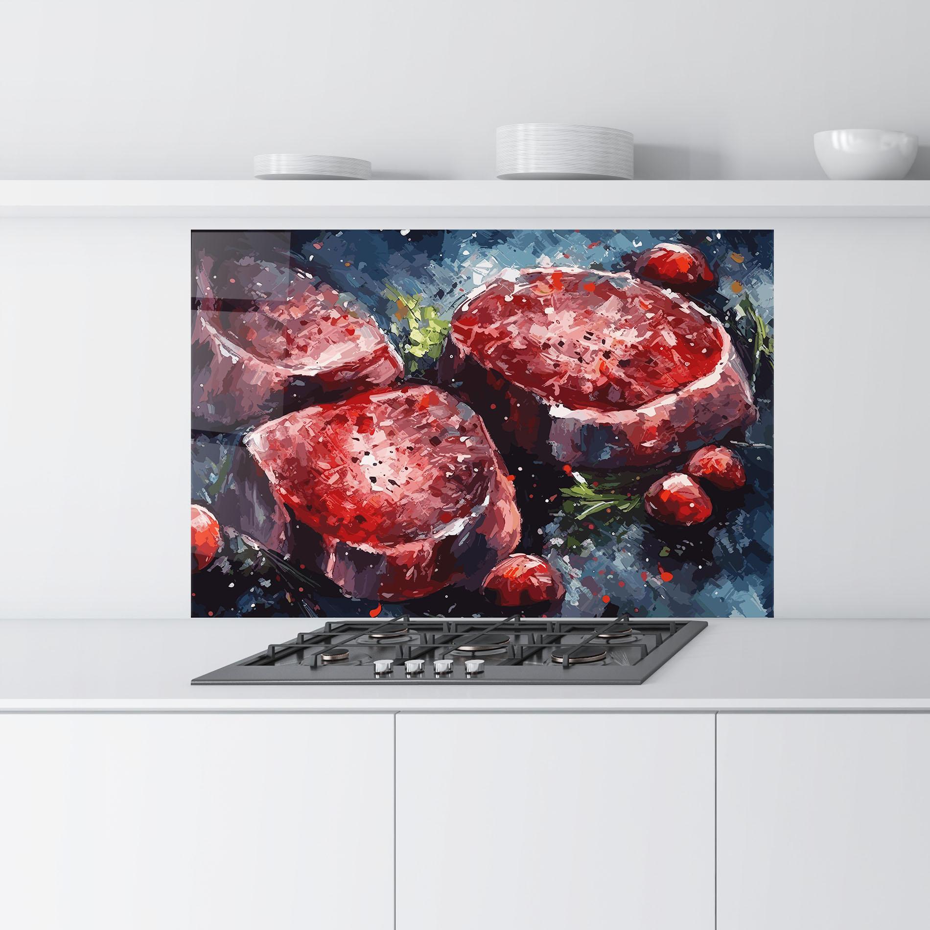 Küchenrückwand Glas Meat Art mockup 9
