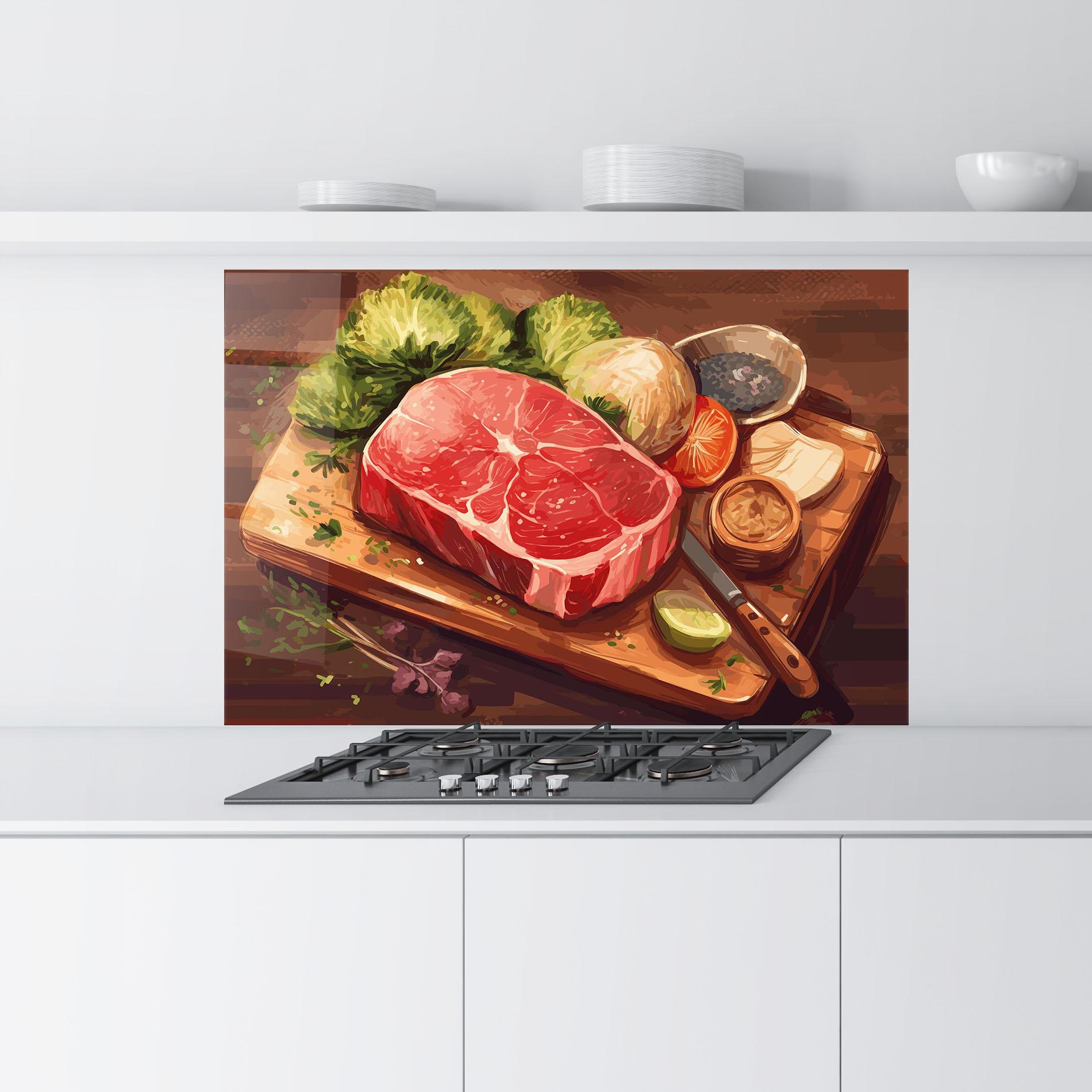 Küchenrückwand Glas Meat Preparing mockup 9