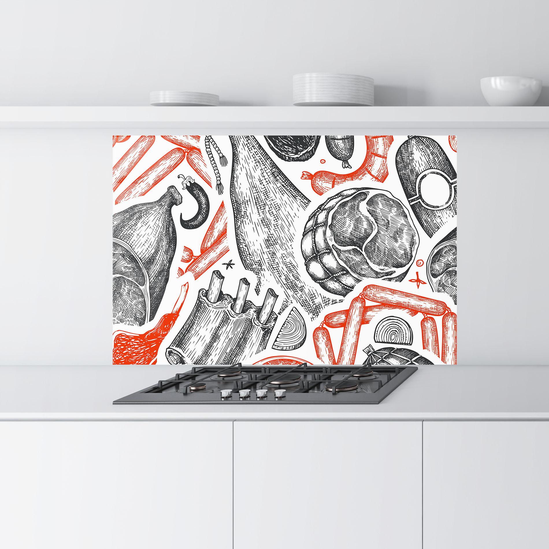 Küchenrückwand Glas Orange Grey Meat mockup 9