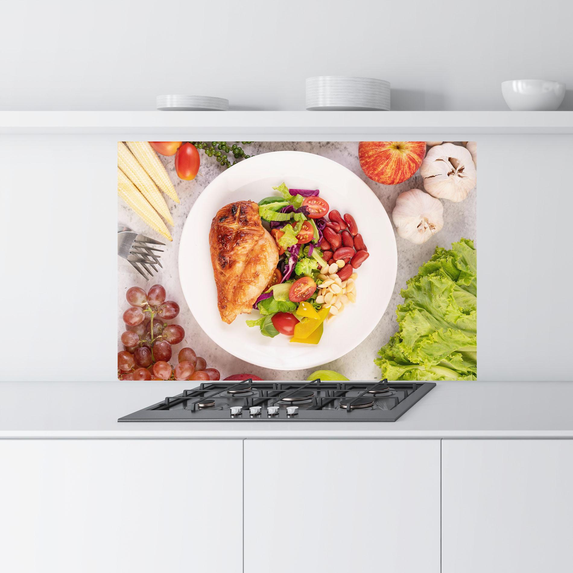 Küchenrückwand Glas Salad With Chicken mockup 9