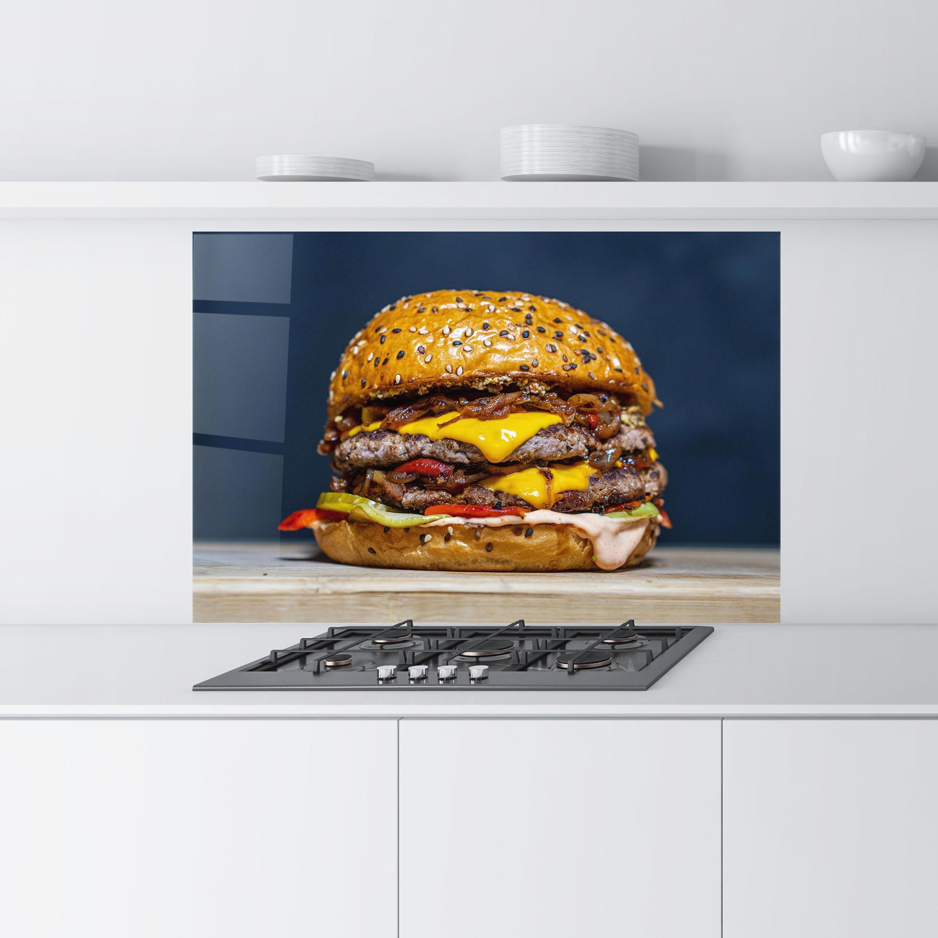 Küchenrückwand Glas Tasty Hamburger mockup 9