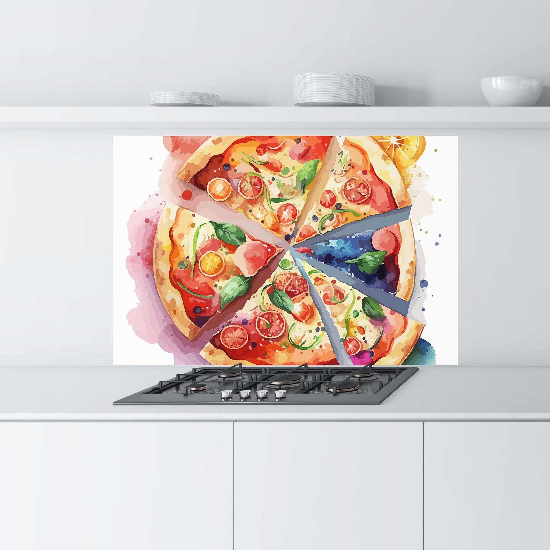 Küchenrückwand Glas Watercolor Pizza mockup 9