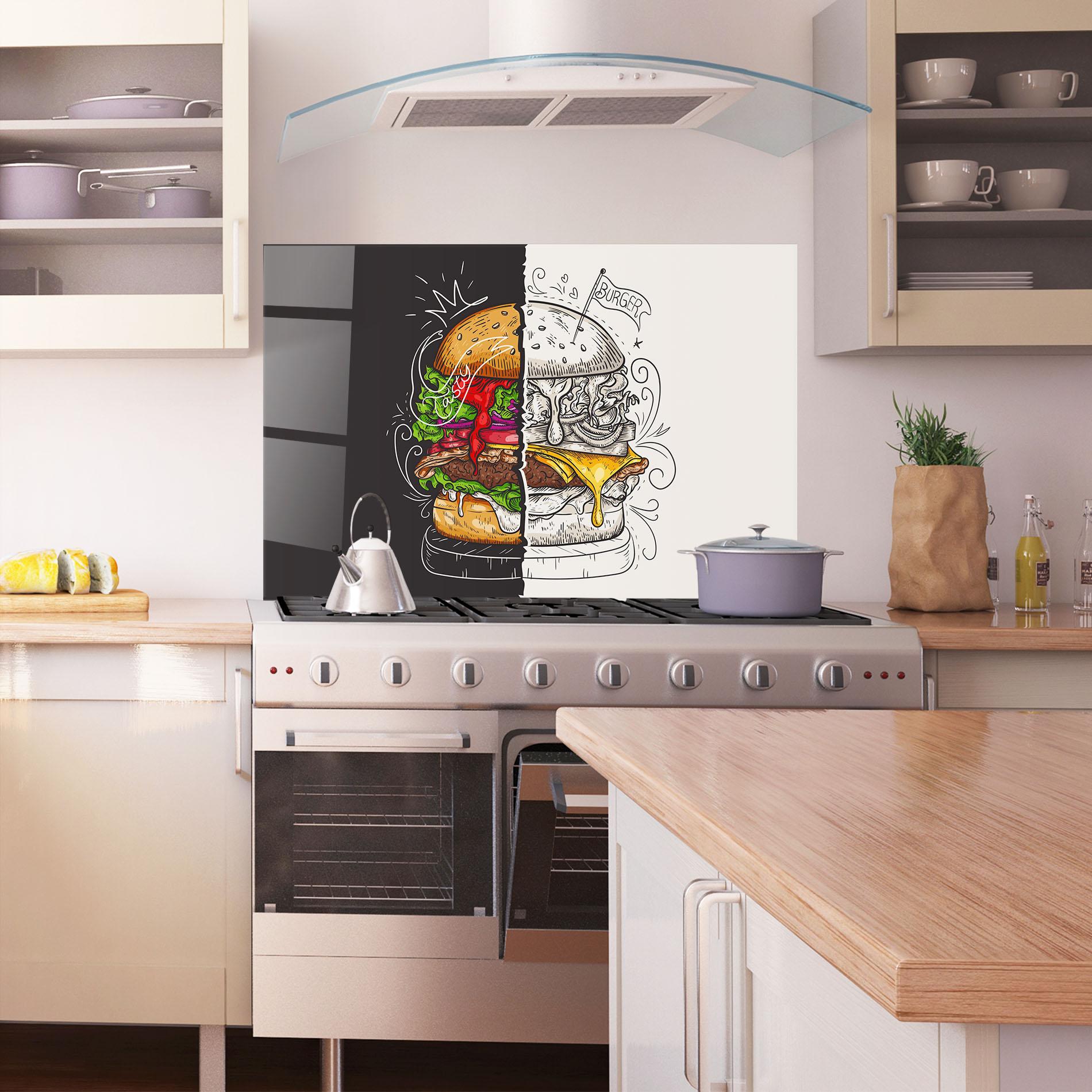 Küchenrückwand Glas Burger Art mockup 1