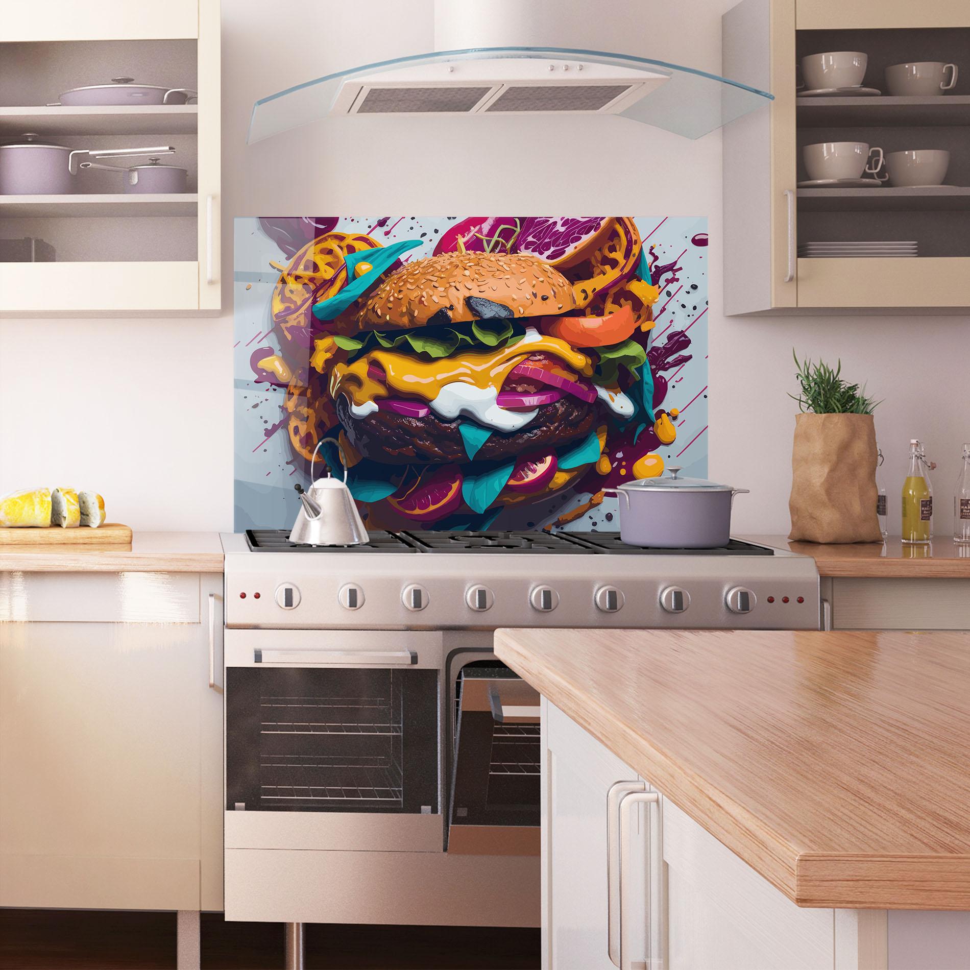 Küchenrückwand Glas Burger Color Mix mockup 1