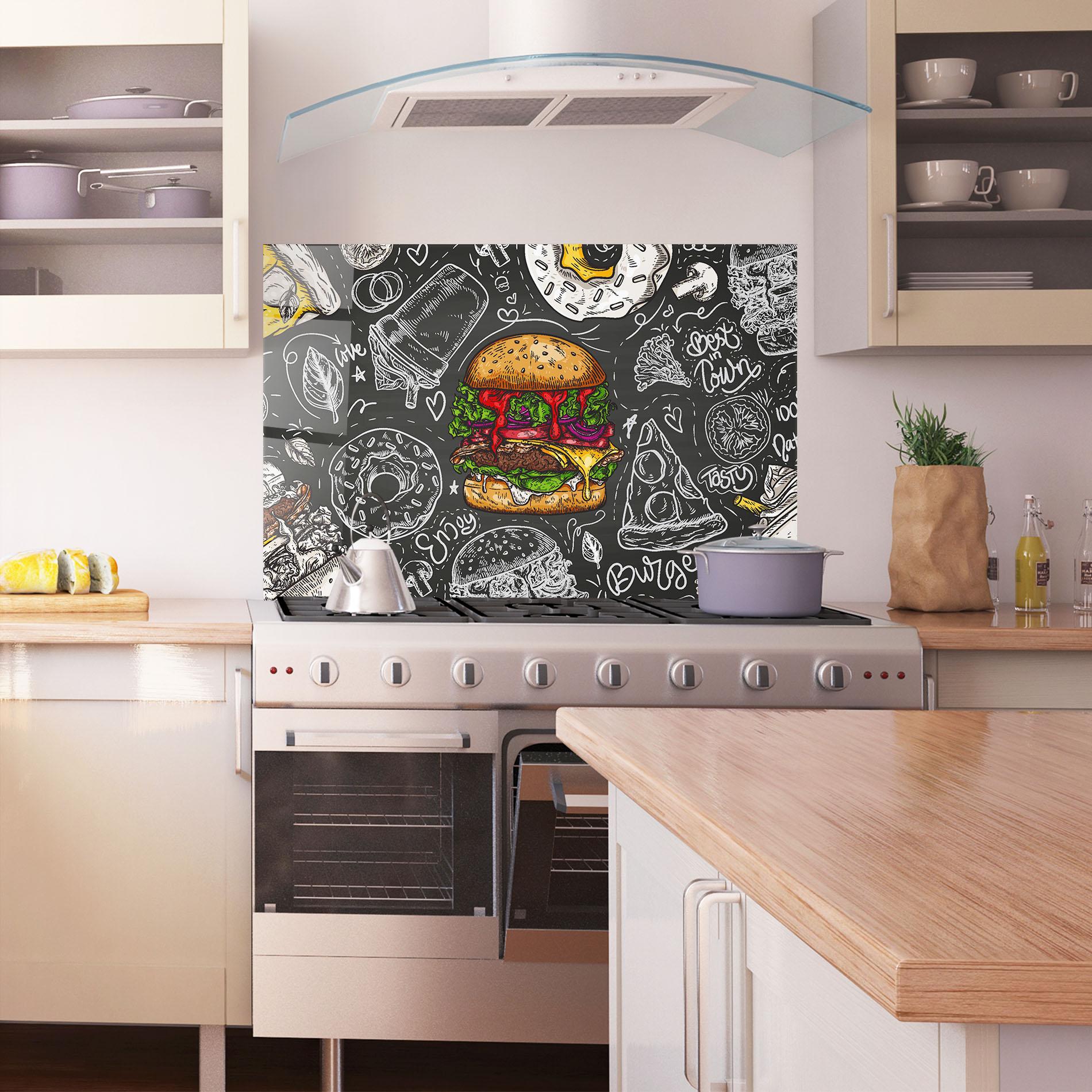 Küchenrückwand Glas Color Mix Burger mockup 1