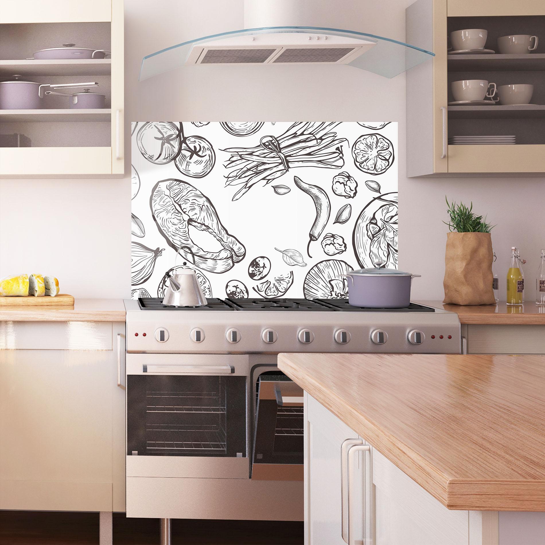 Küchenrückwand Glas Grey Line Food mockup 1