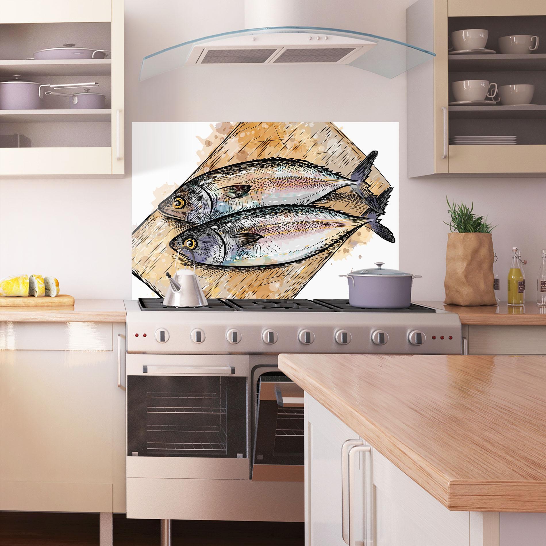 Küchenrückwand Glas Grilled Fish mockup 1