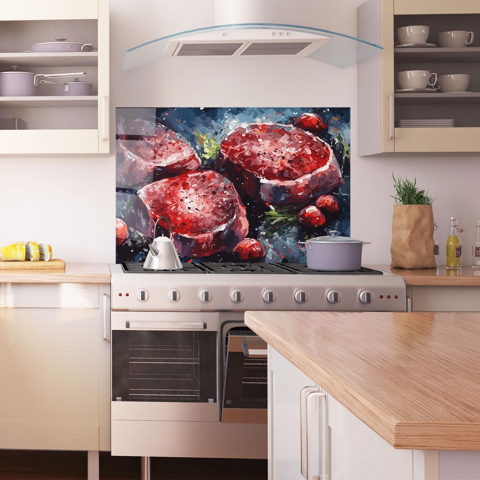 Küchenrückwand Glas Meat Art mockup 1